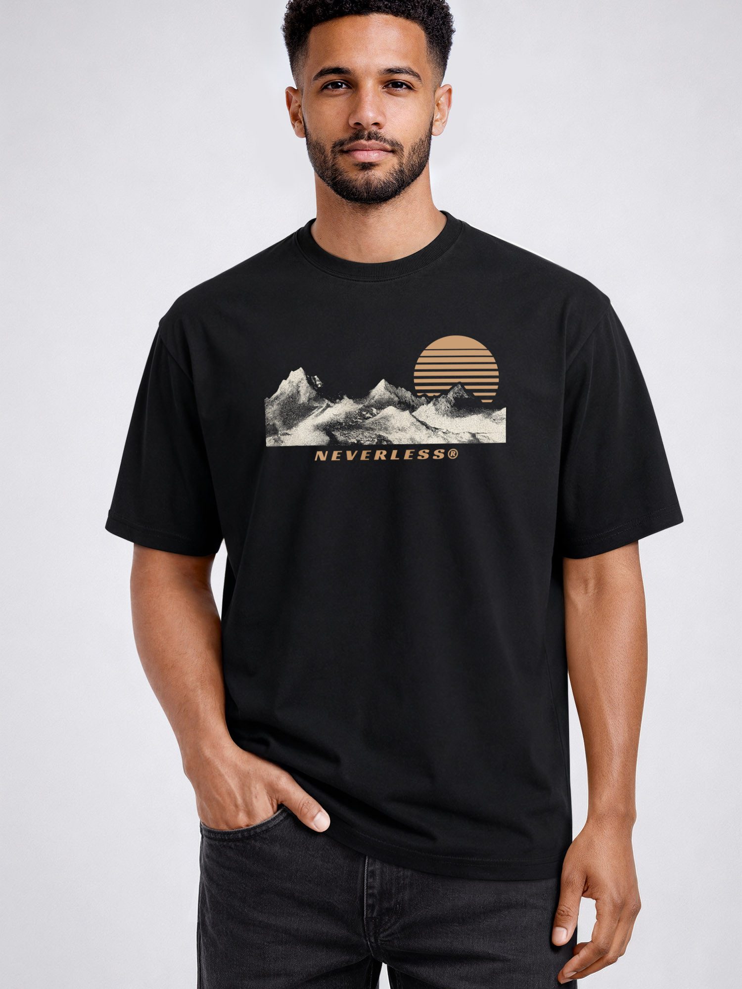 Neverless Oversize-Shirt Herren T-Shirt - Berge - Printshirt Relaxed Fit Printshirt Sommer mit Print – Bild 2 von 4