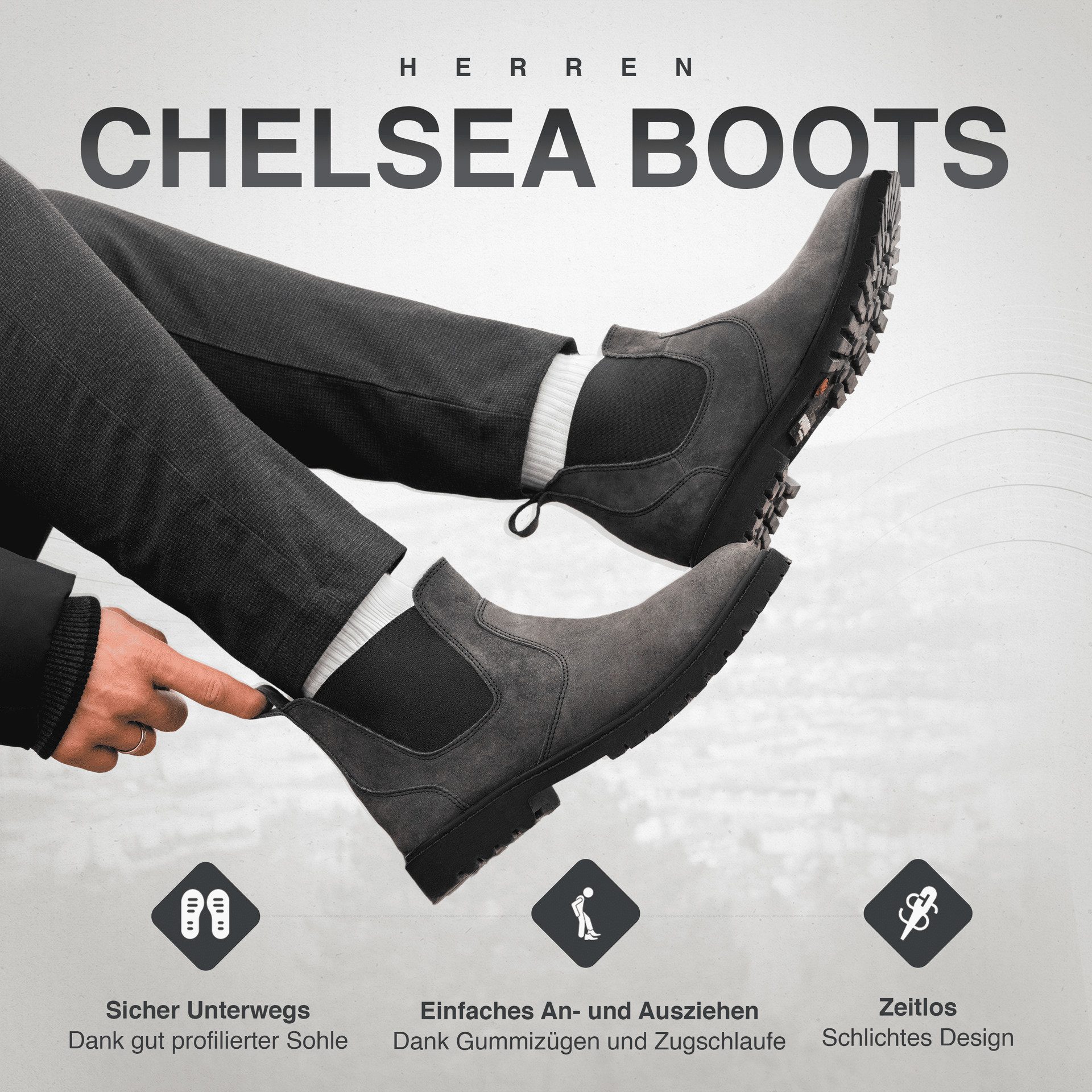 PAULGOS Herren Chelsea Boots, Stiefeletten Größe 39-47 in 3 Farben Chelseaboots