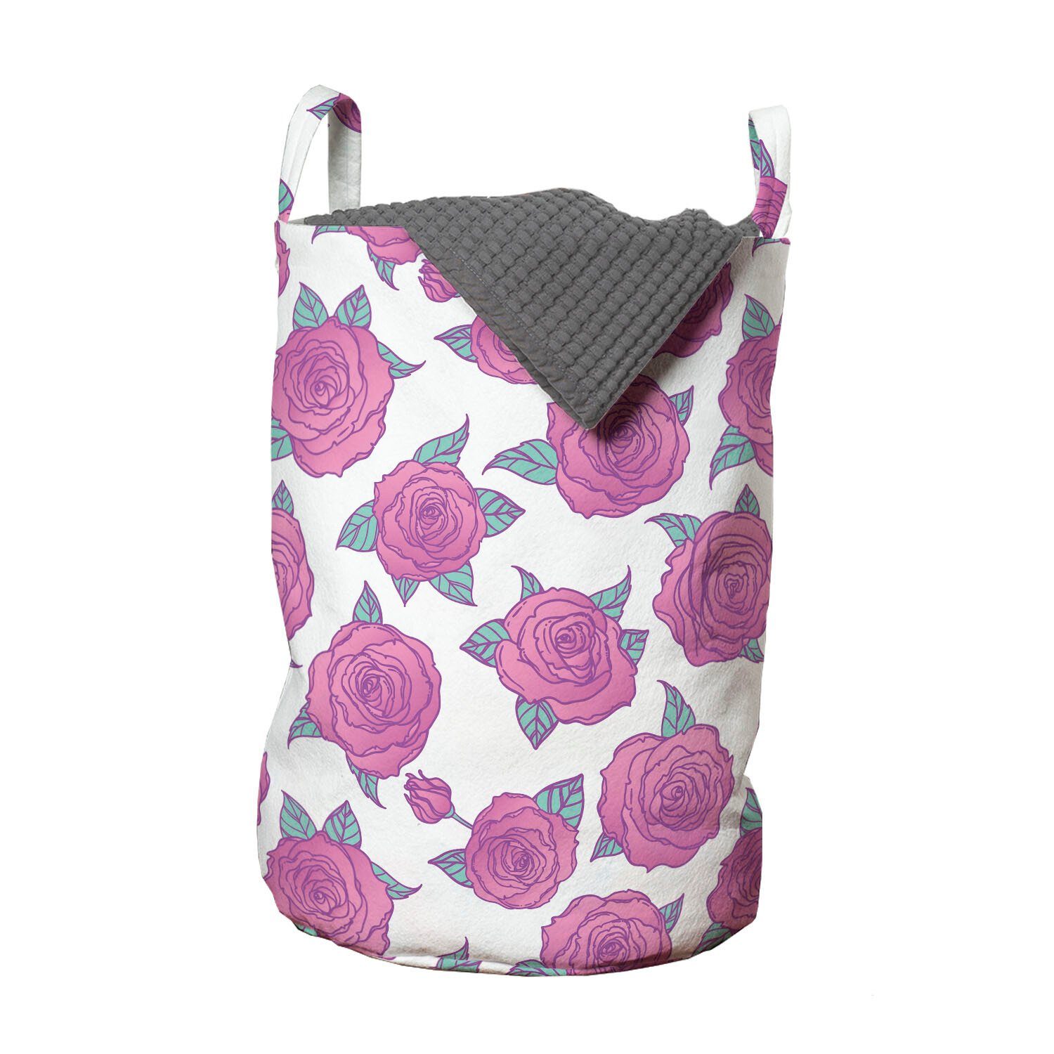 Abakuhaus Wäschesäckchen Wäschekorb mit Griffen Kordelzugverschluss für Waschsalons, Rose Blühende Romantisches Bouquet
