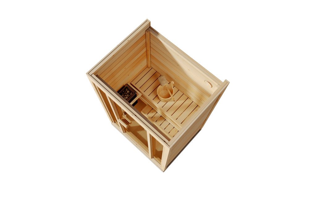 FinnTherm Sauna Innensauna Kuuma S, BxTxH: 138 x 111 x 213 cm, 42 mm, in Naturbelassen Inkl. Fußboden