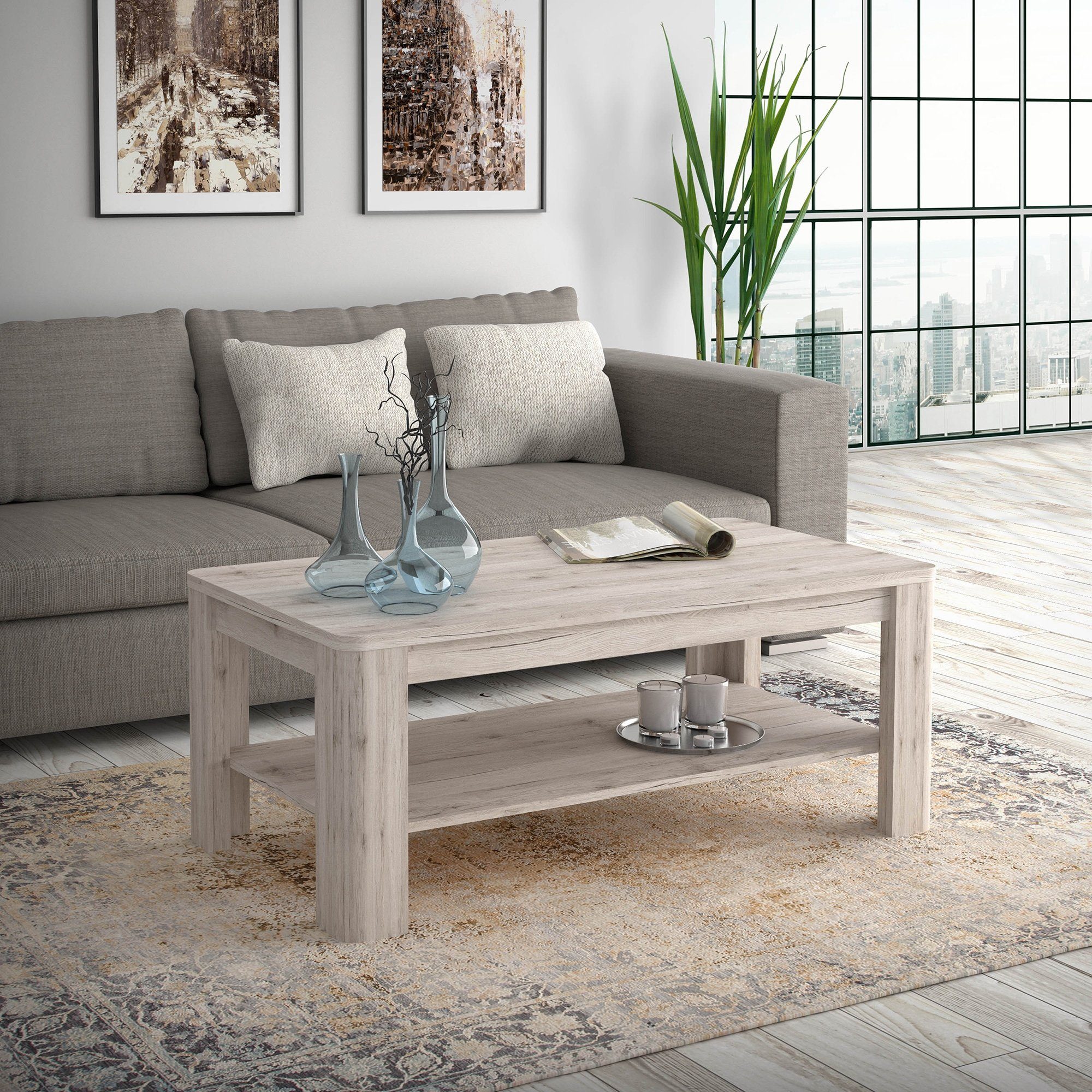 Newroom Couchtisch Sandeiche 110 cm, Couchtisch Sandeiche Modern Wohnzimmertisch Sofatisch Ablagetisch