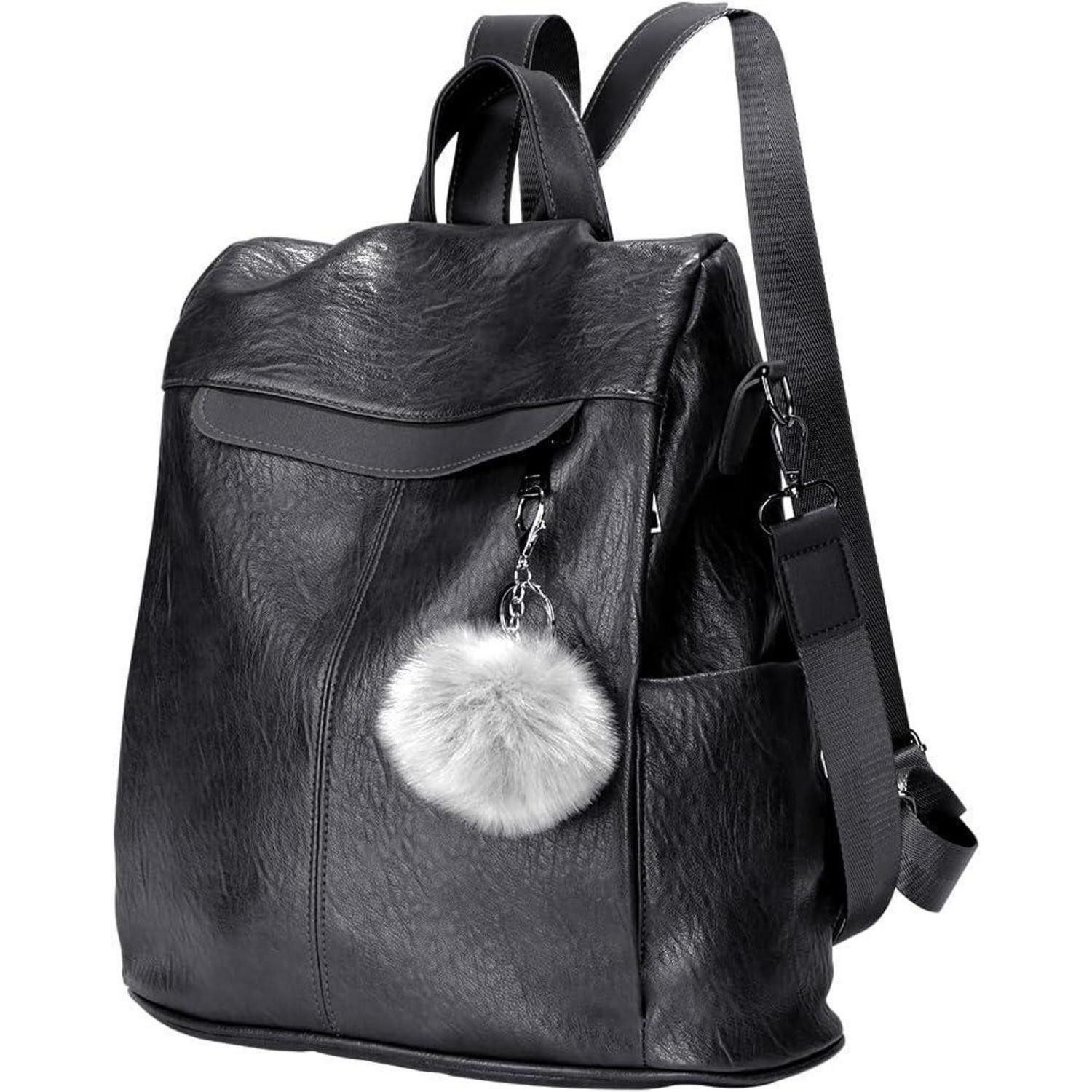 Freizeitrucksack Rucksack Damen wasserdicht diebstahlsicher PU Leder Schwarz