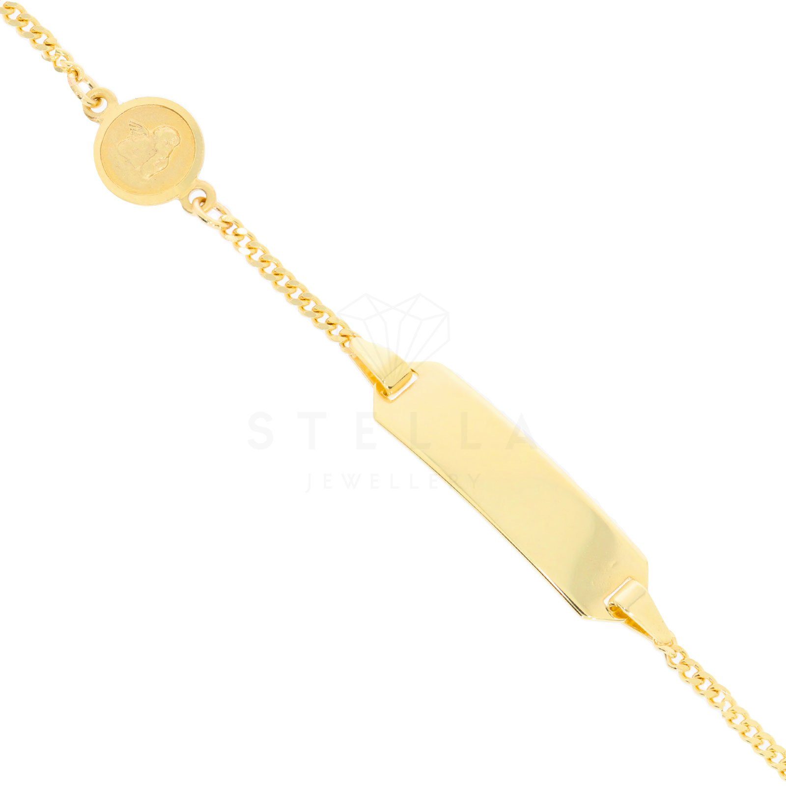 Stella-Jewellery Goldarmband 585 Gelbgold Kinder ID Armband 12+2cm Schutzengel (inkl. Etui, 1-tlg., ID-Armband), Armkette, Goldarmband
