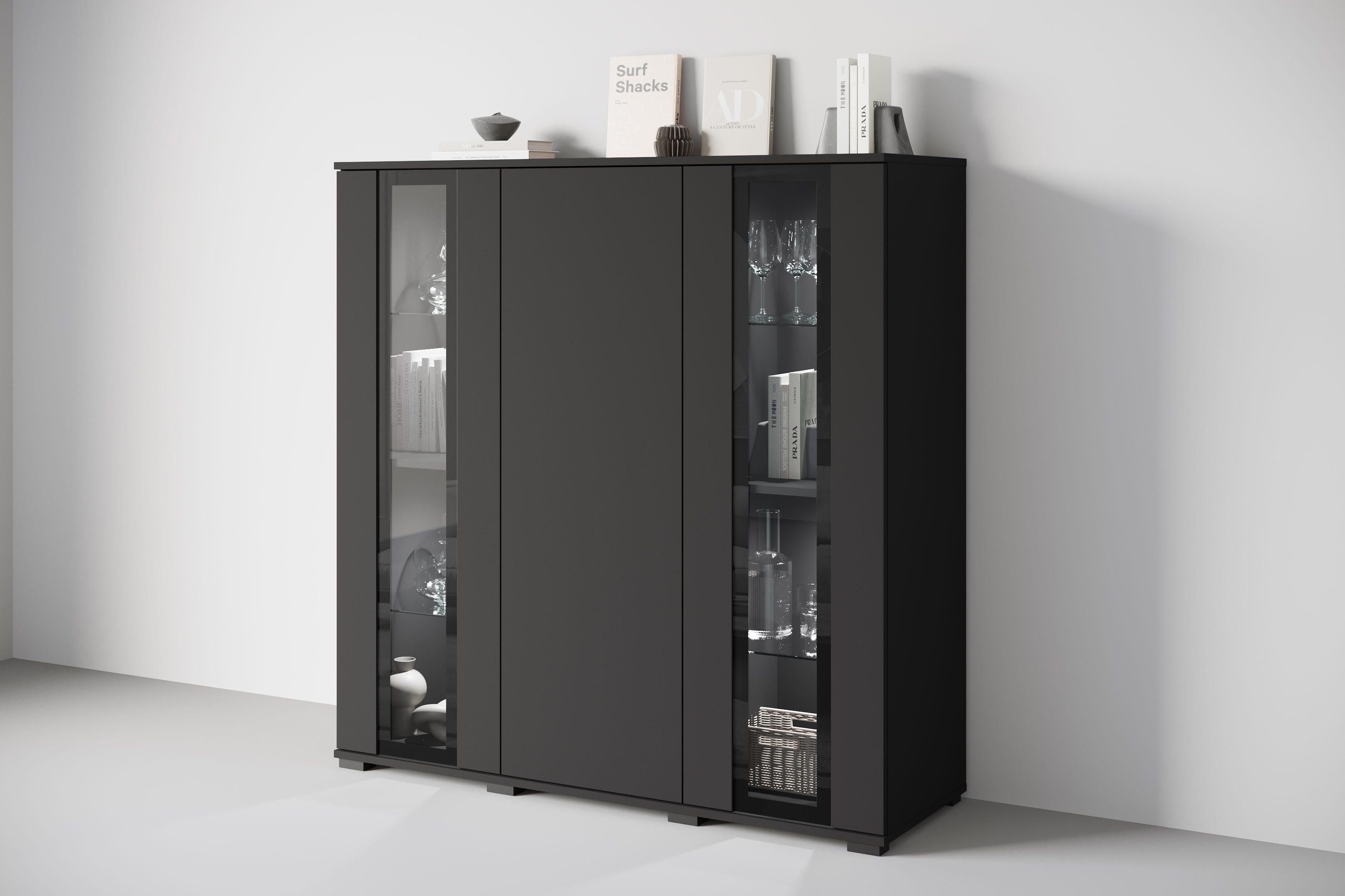 Home affaire Highboard Caro, modernes Design mit Glaseinsätzen, Breite 120 günstig online kaufen