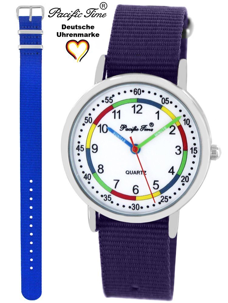 Pacific Lernuhr und Gratis First und Time Mix Match Design Armbanduhr violett Wechselarmband, Set Versand royalblau Kinder Quarzuhr -