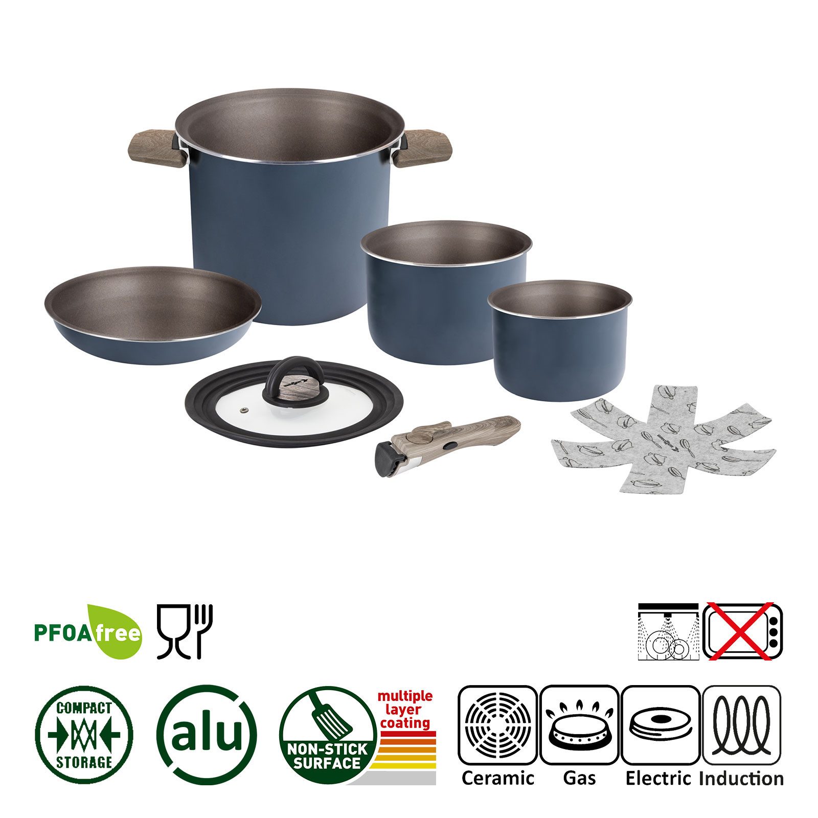 BRUNNER Topf-Set BRUNNER Camping Topfset TORRALTA Vacublock Leicht, Stapelbar, Alu, (5-tlg)