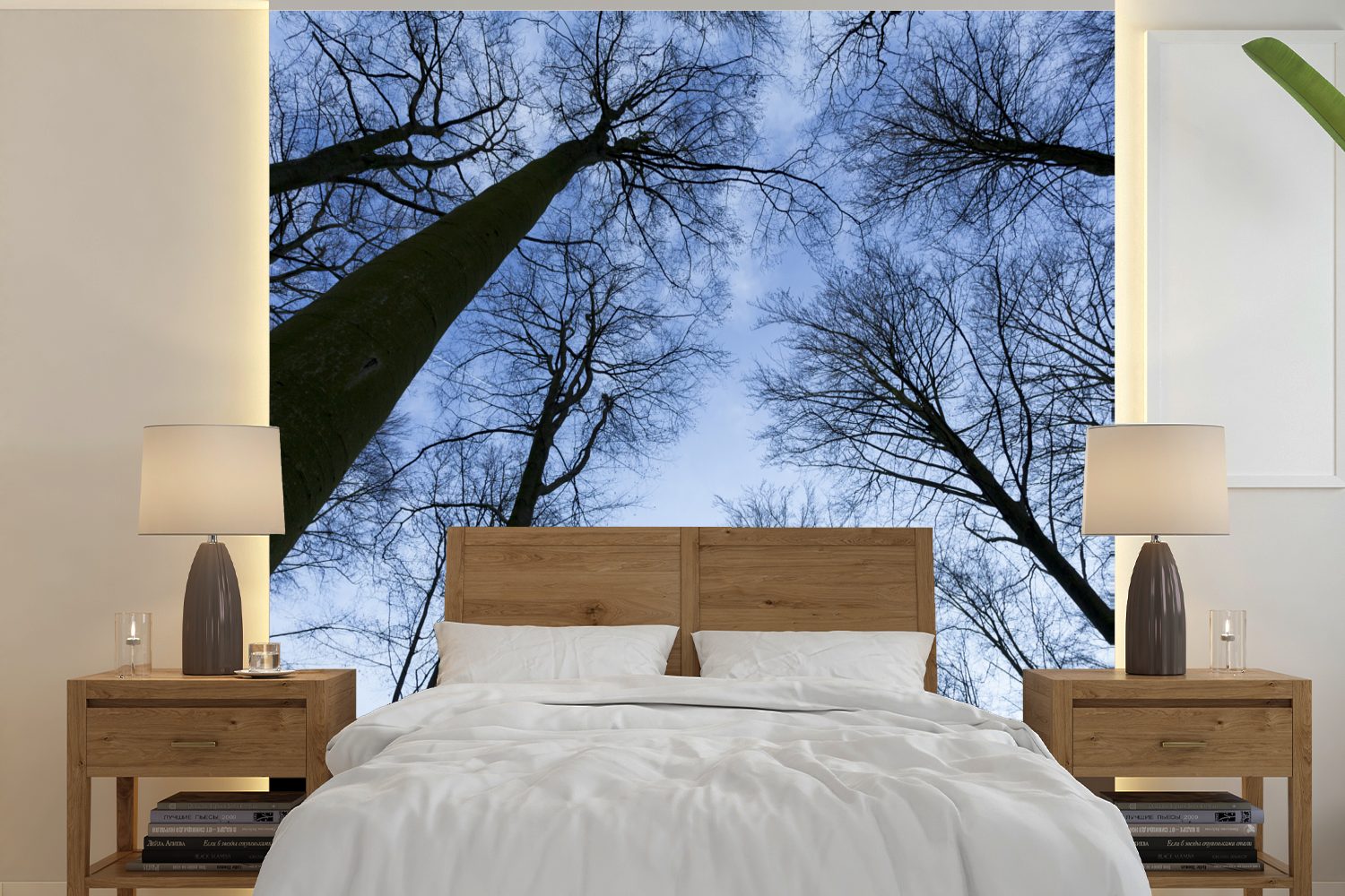 MuchoWow Fototapete Wald - Bäume - Himmel, Matt, bedruckt, (5 St), Vinyl Tapete für Wohnzimmer oder Schlafzimmer, Wandtapete