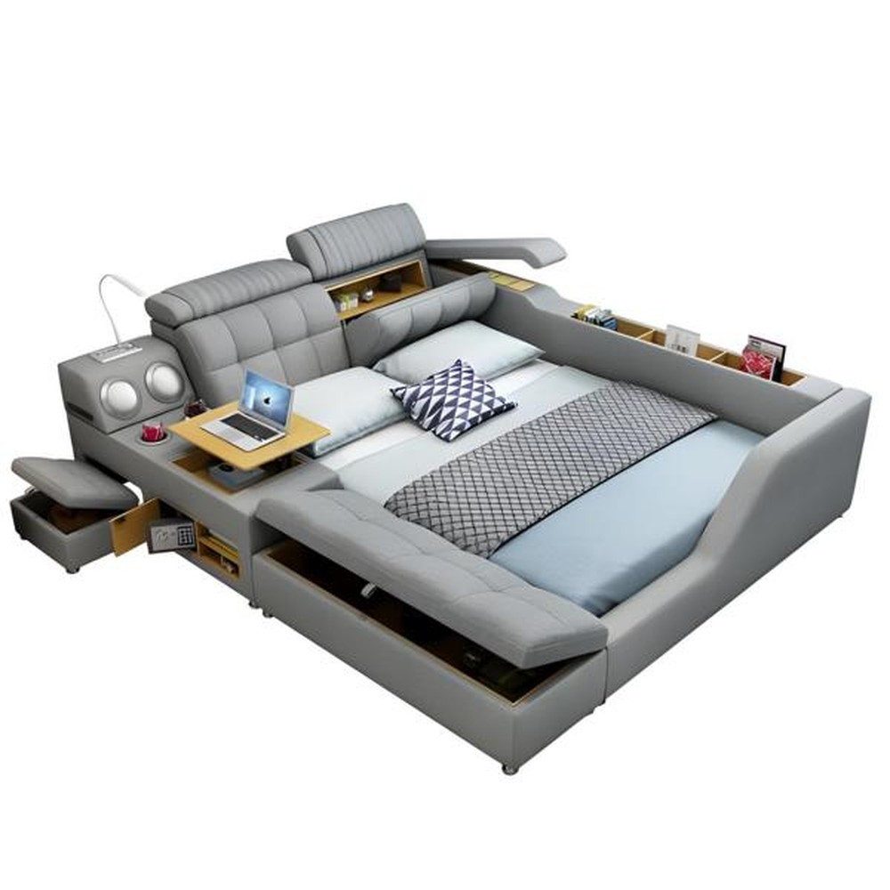 Xlmoebel Multimediabett Multifunktions-Schlafsofa in Grau mit praktischer All-in-One-Lösung (Bett), Hergestellt in Europa
