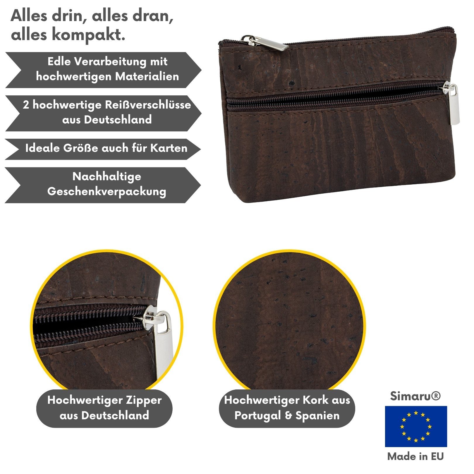 Simaru Mini Geldbörse ANCORA, Slim Wallet mit 2 Reißverschlussfächern für K günstig online kaufen