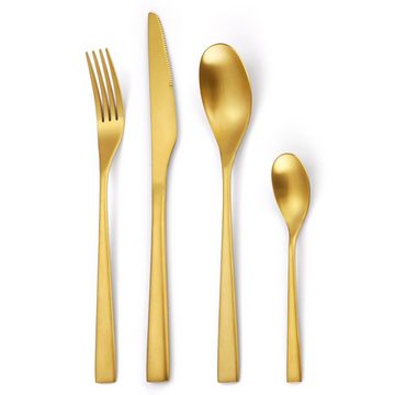 KingLux Besteck-Set 24 teilig Edelstahl Besteckset Matt Gold Essbesteck Set (24-tlg), 6 Personen, Edelstahl