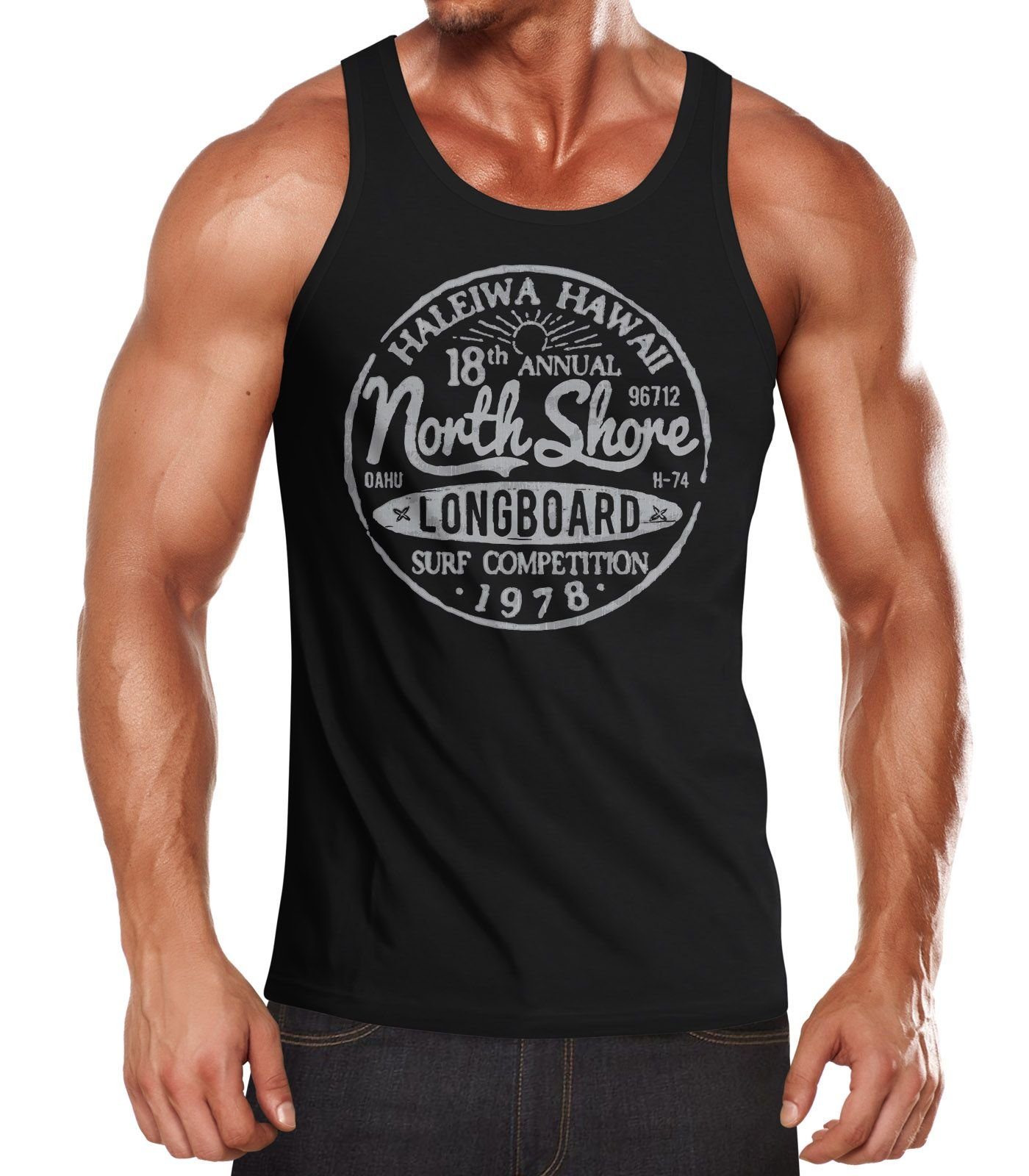 Neverless Tanktop Herren Tank-Top North Shore Longboard Retro Surf Motiv Wellenreiten Muskelshirt Muscle Shirt Neverless® mit Print