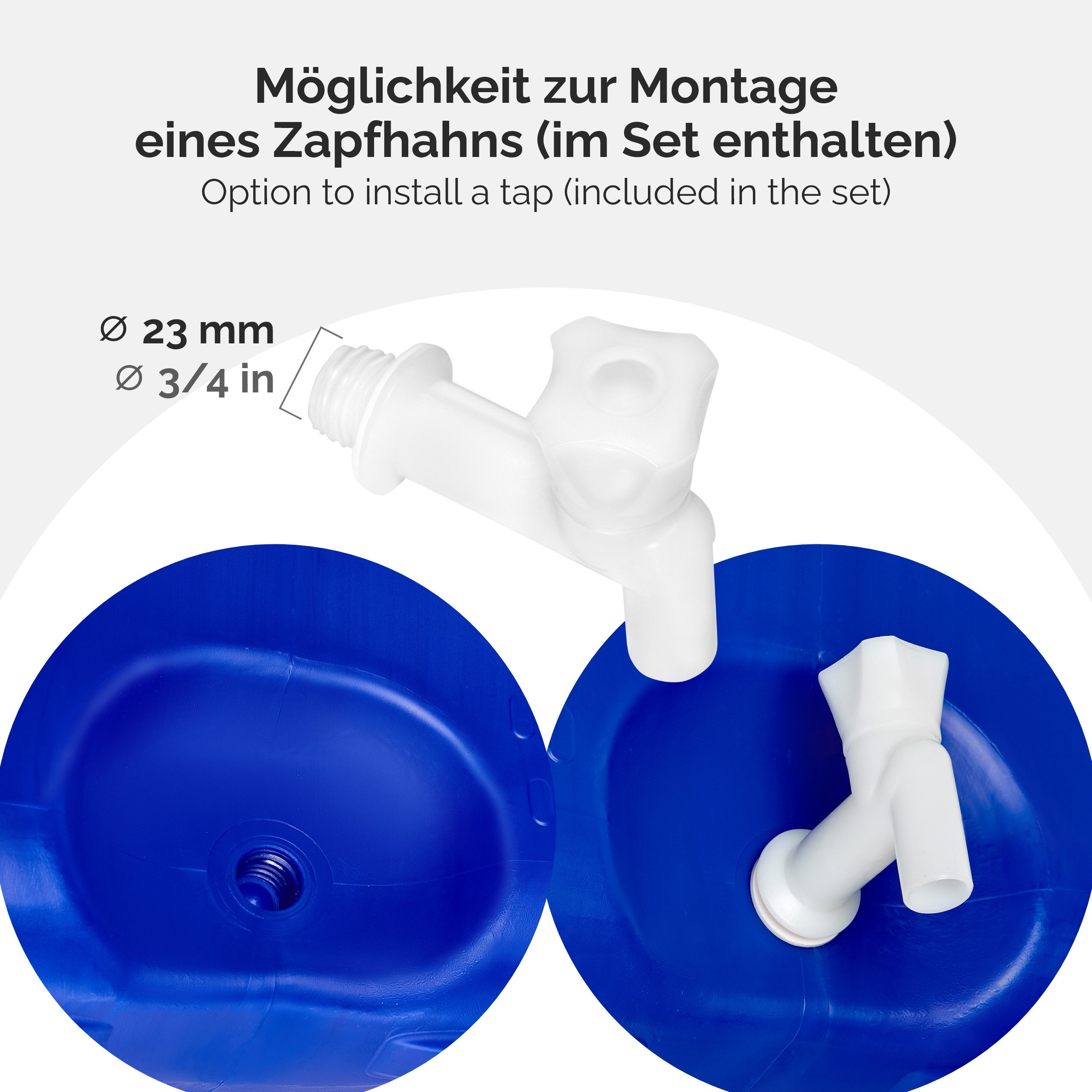 Garronda Regentonne 100L Weithalsfass mit Deckel Hahn quadratisch für Garten GD-0089, Blau, 100 l, (1-tlg), BPA-Frei – Bild 4 von 5
