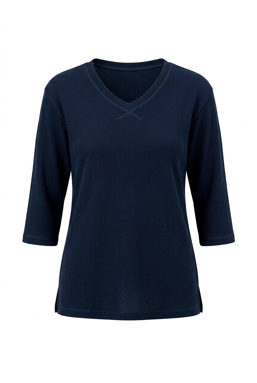 Ulla Popken Sweatshirt Sweatshirt Piqué V-Ausschnitt 3/4-Arm Biobaumwolle