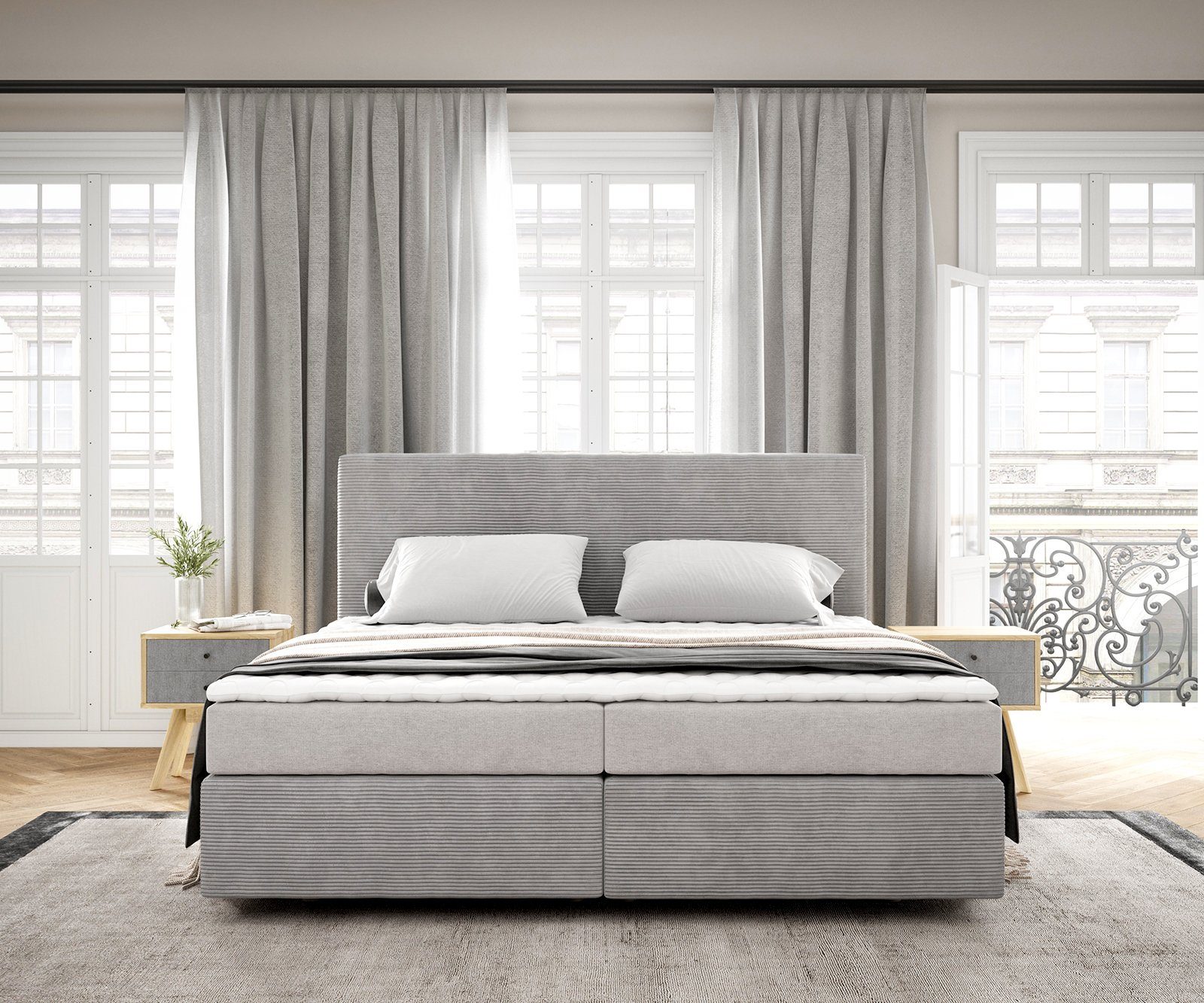 DELIFE Boxspringbett Dream-Well, Cord Silbergrau 180x200 günstig online kaufen