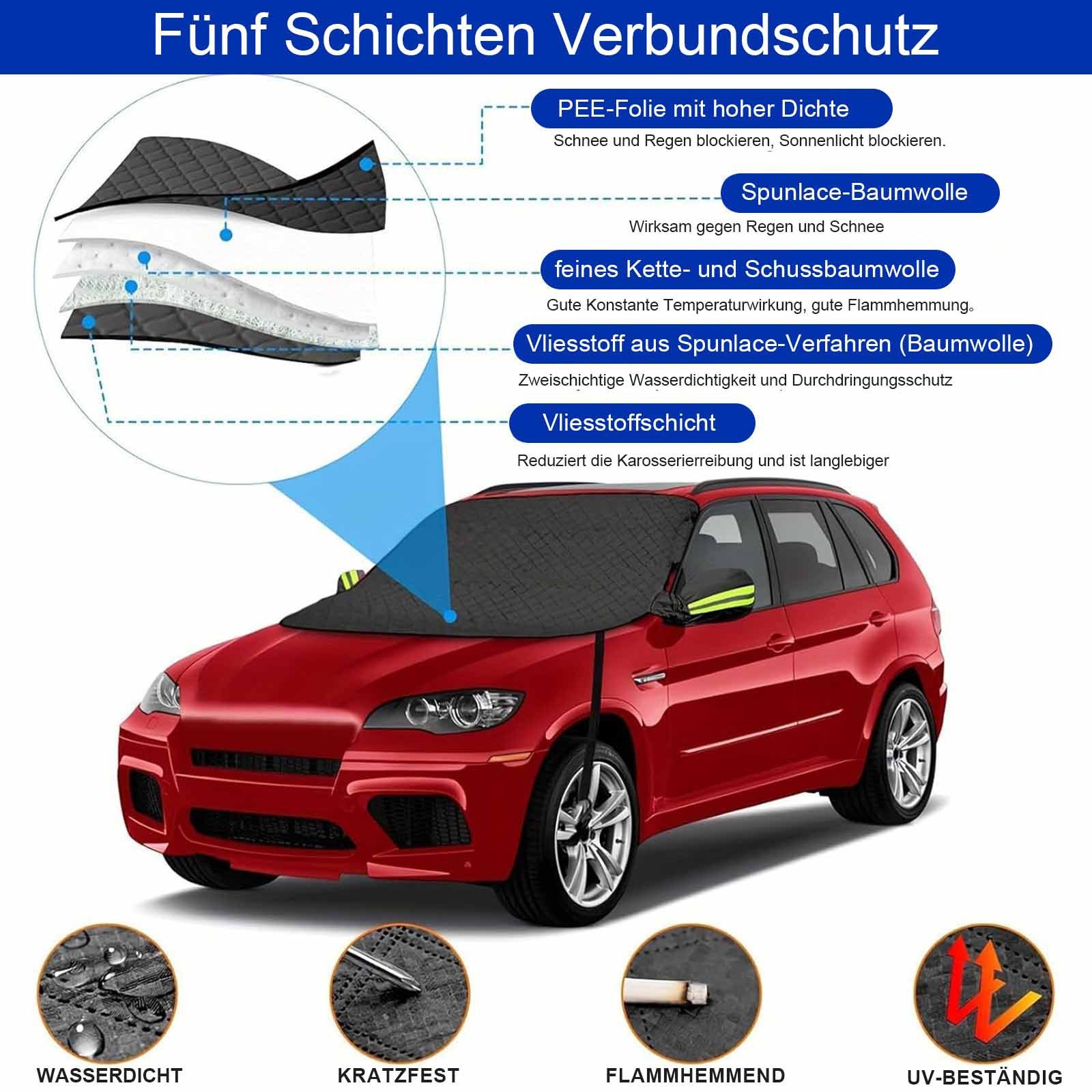 REDOM Windshield Cover, Car Protective Cover, 148 x 120 cm (Four-layer structure with insulating, tear-resistant aluminum foil, 1 pc., double-ear design with 9 magnets and hooks), frost cover suitable for cars and SUVs