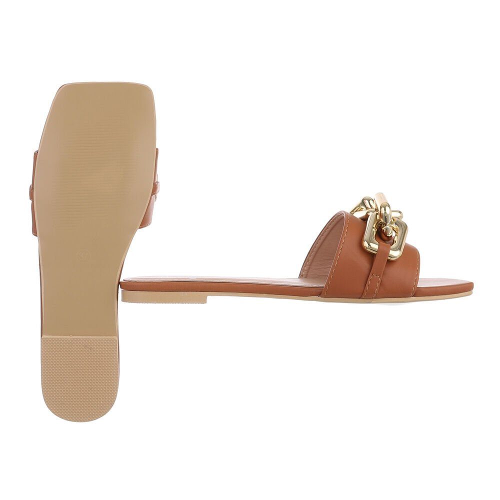 Blockabsatz Ital-Design Camel in Mules Damen Strand Pantoletten Sandalette