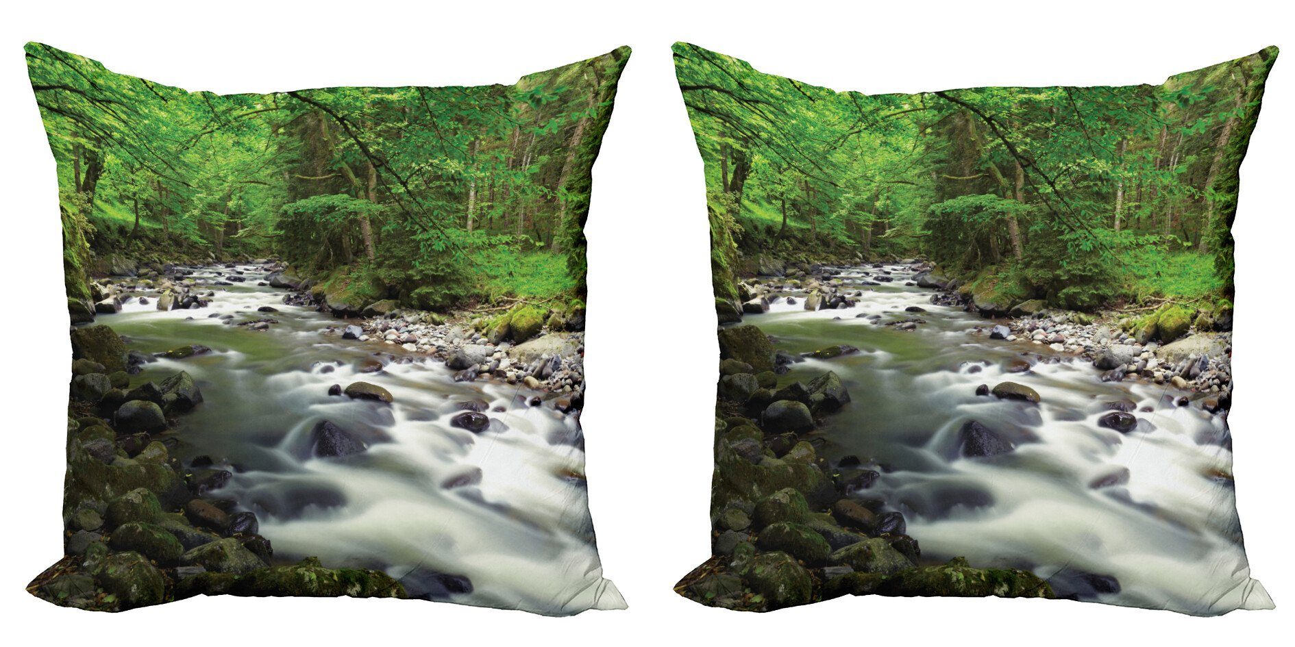 Kissenbezüge Modern Accent Doppelseitiger Digitaldruck, Abakuhaus (2 Stück), Natur Riverbed Rock Bäume