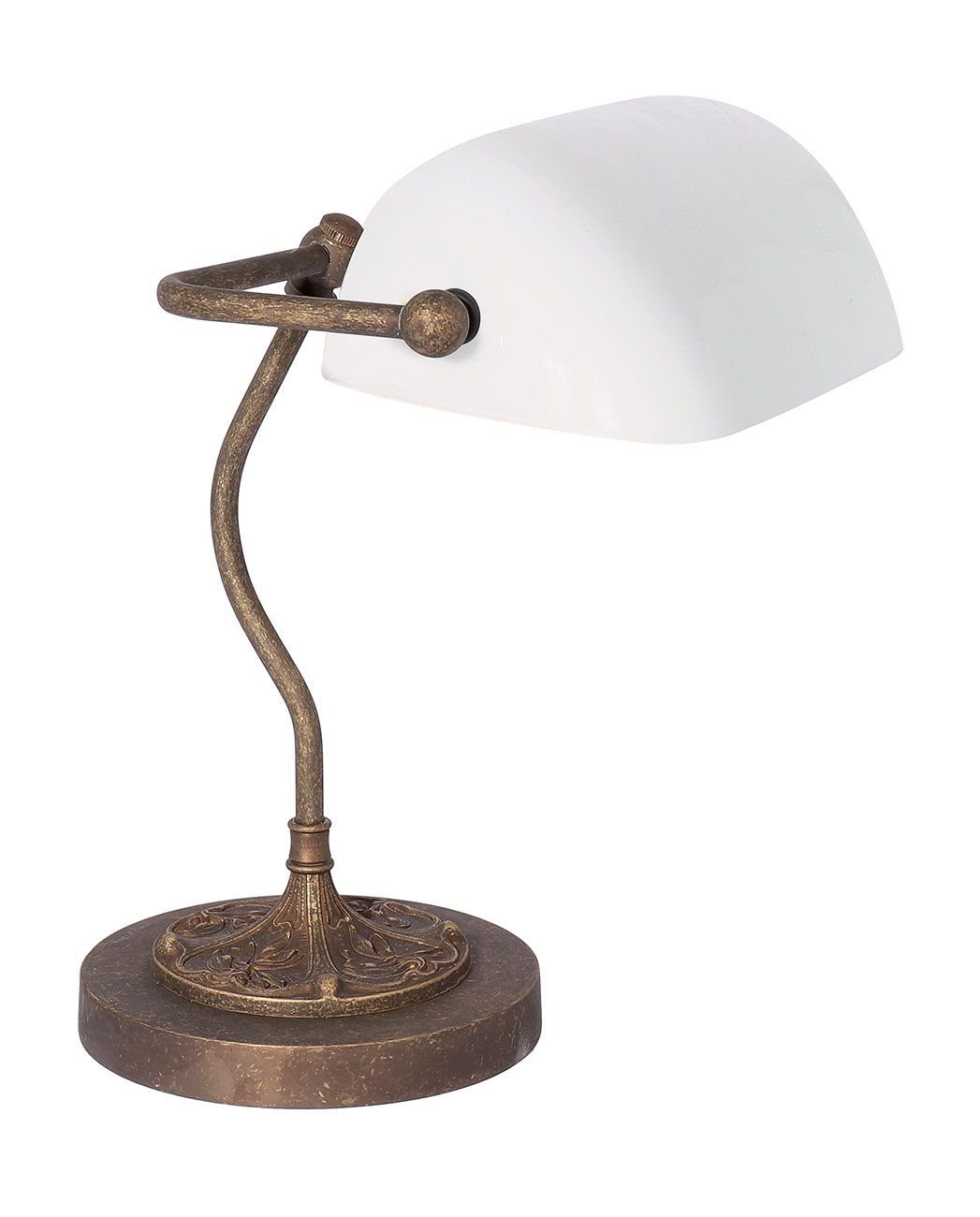 MINISTERO, ohne Bankerlampe Antik Licht-Erlebnisse Leuchtmittel, Bronze Weiß in Messing Schreibtischlampe massiv Glas