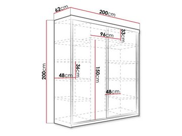 MIRJAN24 Kleiderschrank Top 21/200 (mit 2 Schiebetüren) mit Kleiderstange, Einlegeplatten und Großer Frontspiegel