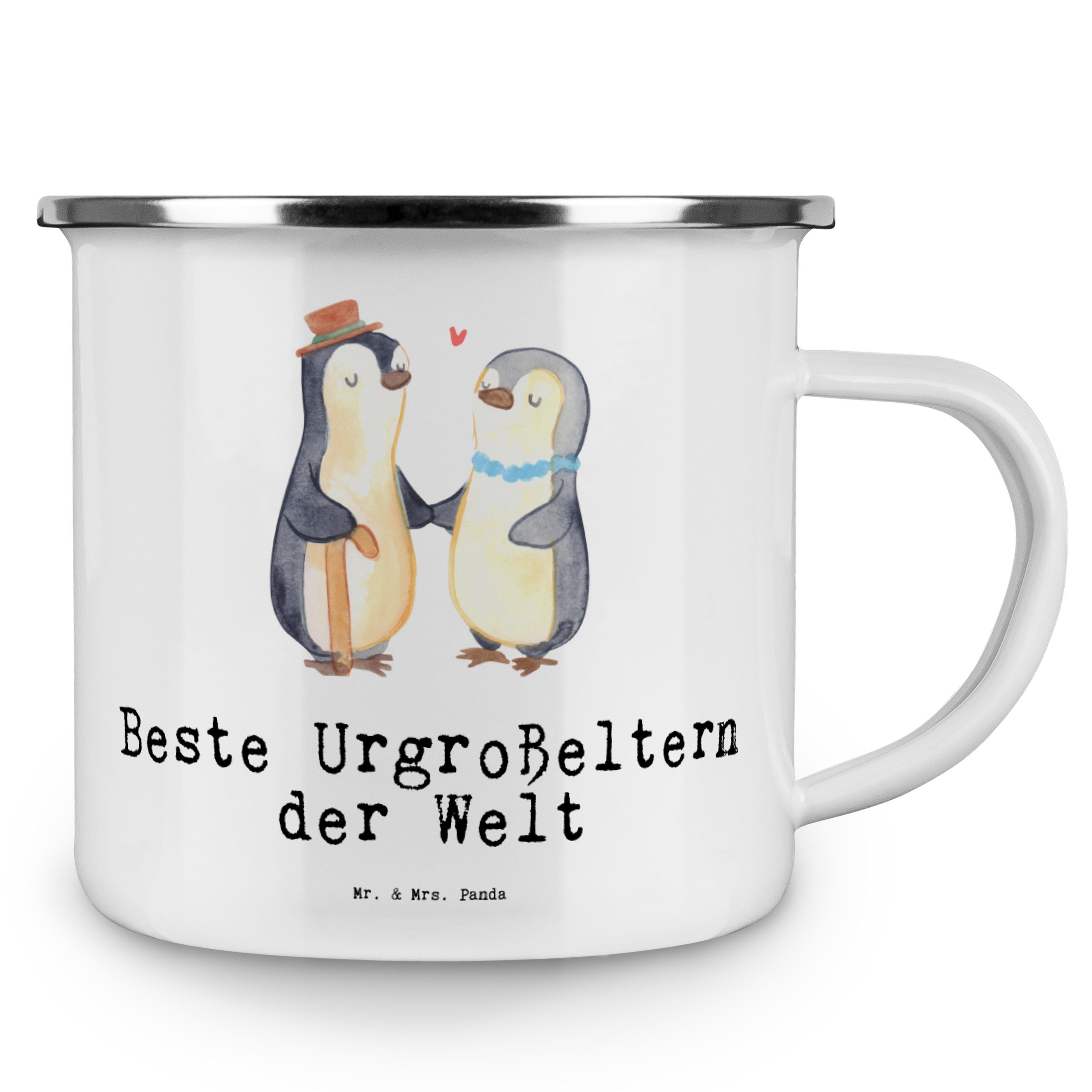Mr. & Mrs. Panda Becher - Beste Urgroßeltern Pinguin Emaille Weiß der K, Geschenk, Metalltasse, - Welt