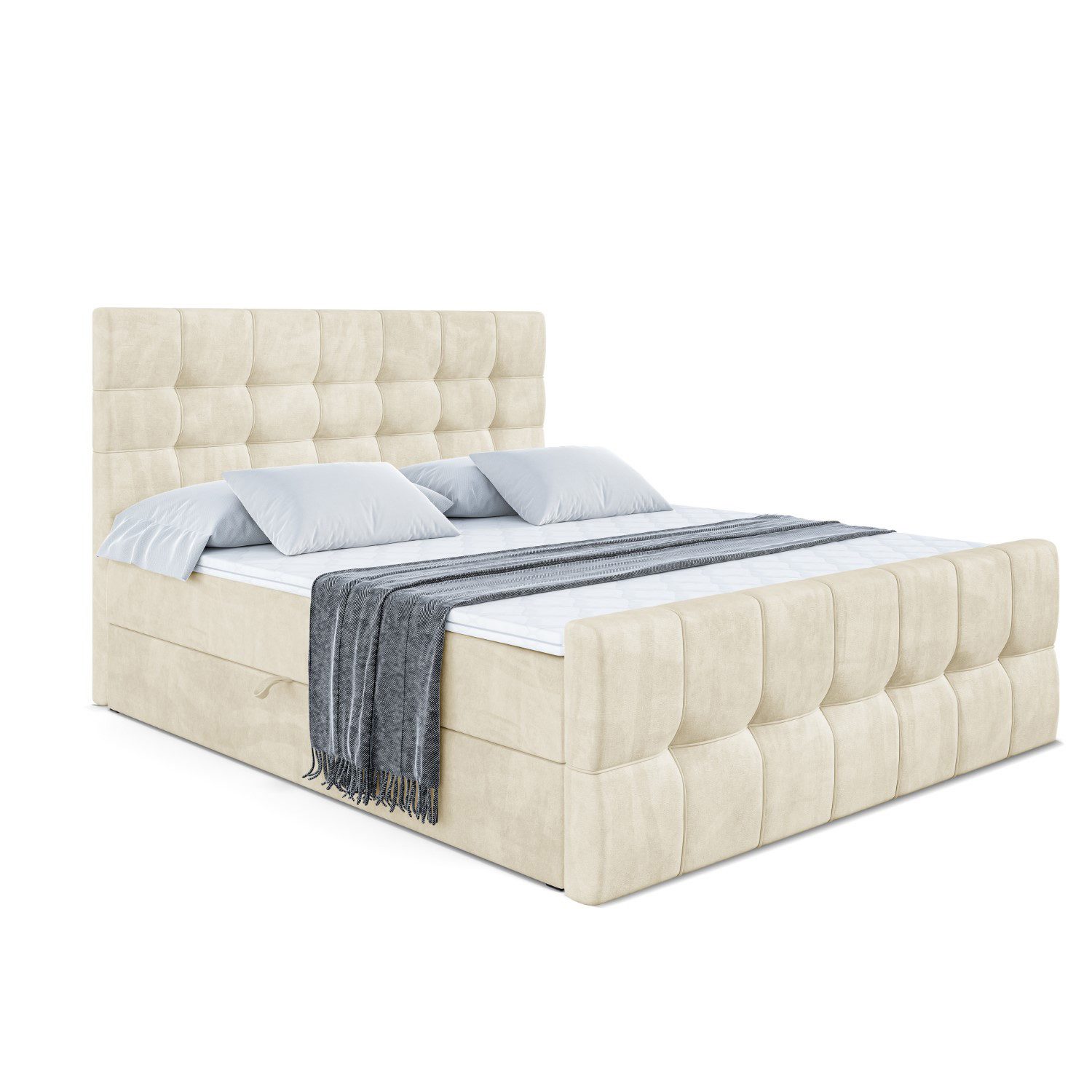ALTDECOR Boxbett BERO-Z (mit Matratze Lattenrost Topper Polsterbett mit Bettkasten Doppelbett), H4 Multipocket / H3 Bonellfederung, Springboxbett Boxspringbett