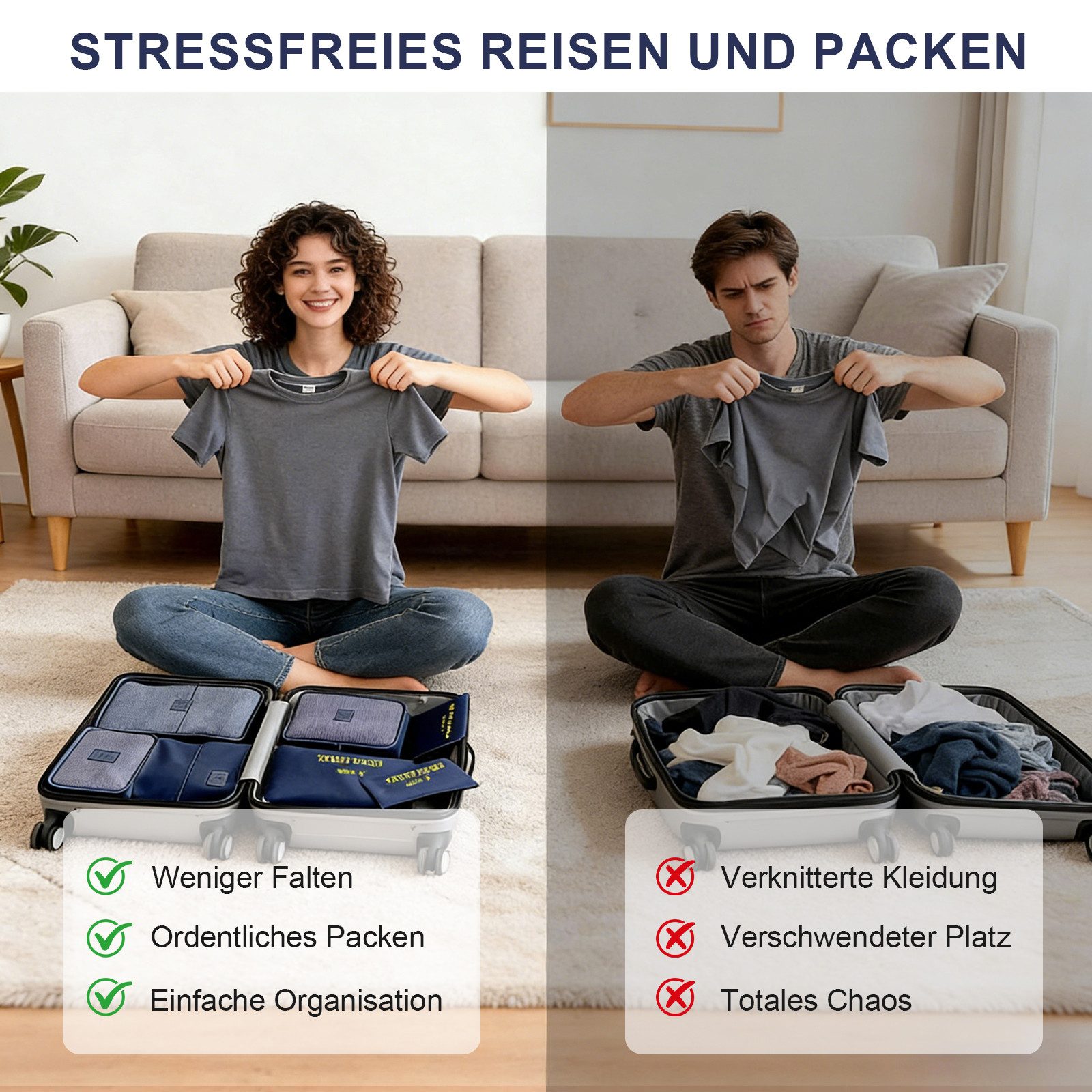 MOPUEA Kofferorganizer 8-teiliges Aufbewahrungstaschen-Set für Reisen, Leicht und kompakt (Set Reisetaschen Organizer, Aufbewahrungstaschen für Kleidung, Schuhe und Kosmetik), Leicht, platzsparend, atmungsaktives Mesh, langlebiges Material