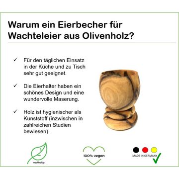 Olivenholz-erleben Eierbecher Eierbecher Wachtelei, (1-tlg), hygienischer als Kunststoff, antibakterielle Wirkung