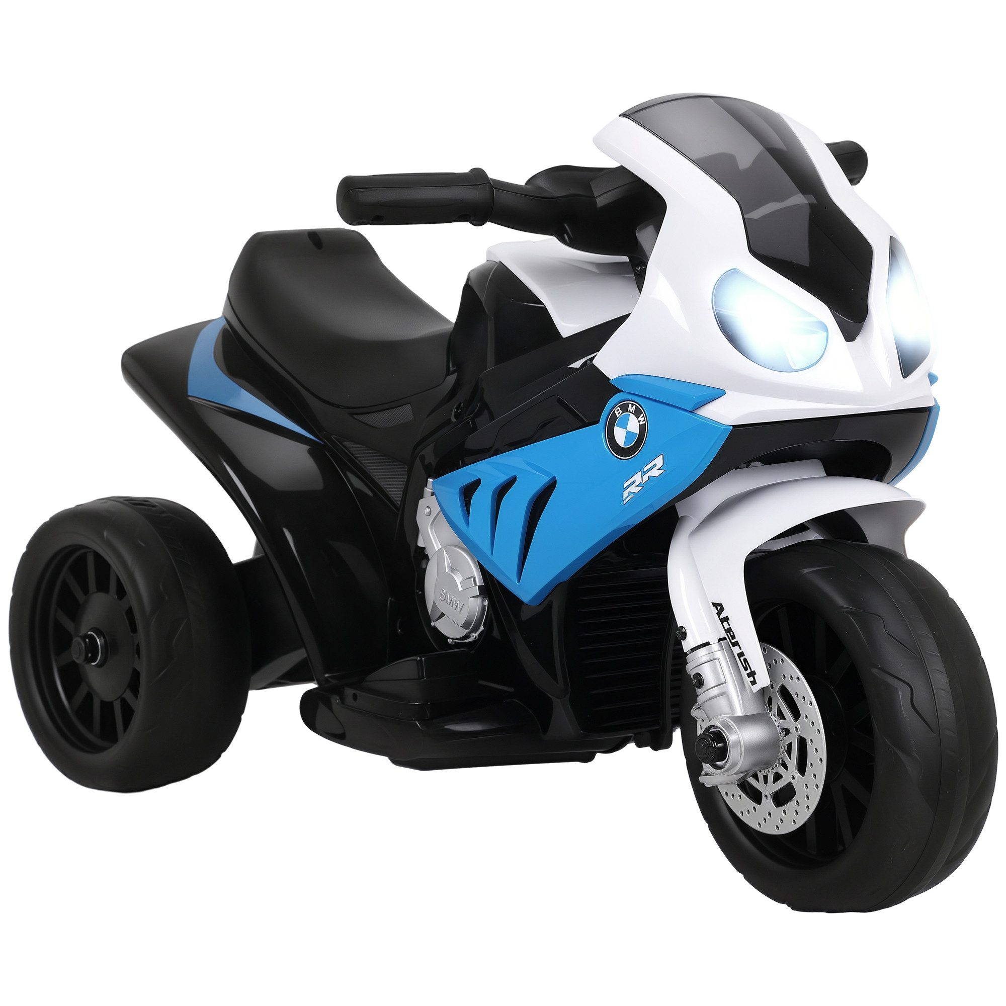 HOMCOM Elektro-Kindermotorrad BMW S1000RR 6V Elektromotorrad mit Scheinwerfer Musik 2,5 km/h, Belastbarkeit 20 kg, (1-tlg), für Kinder 18-36 Monaten Blau