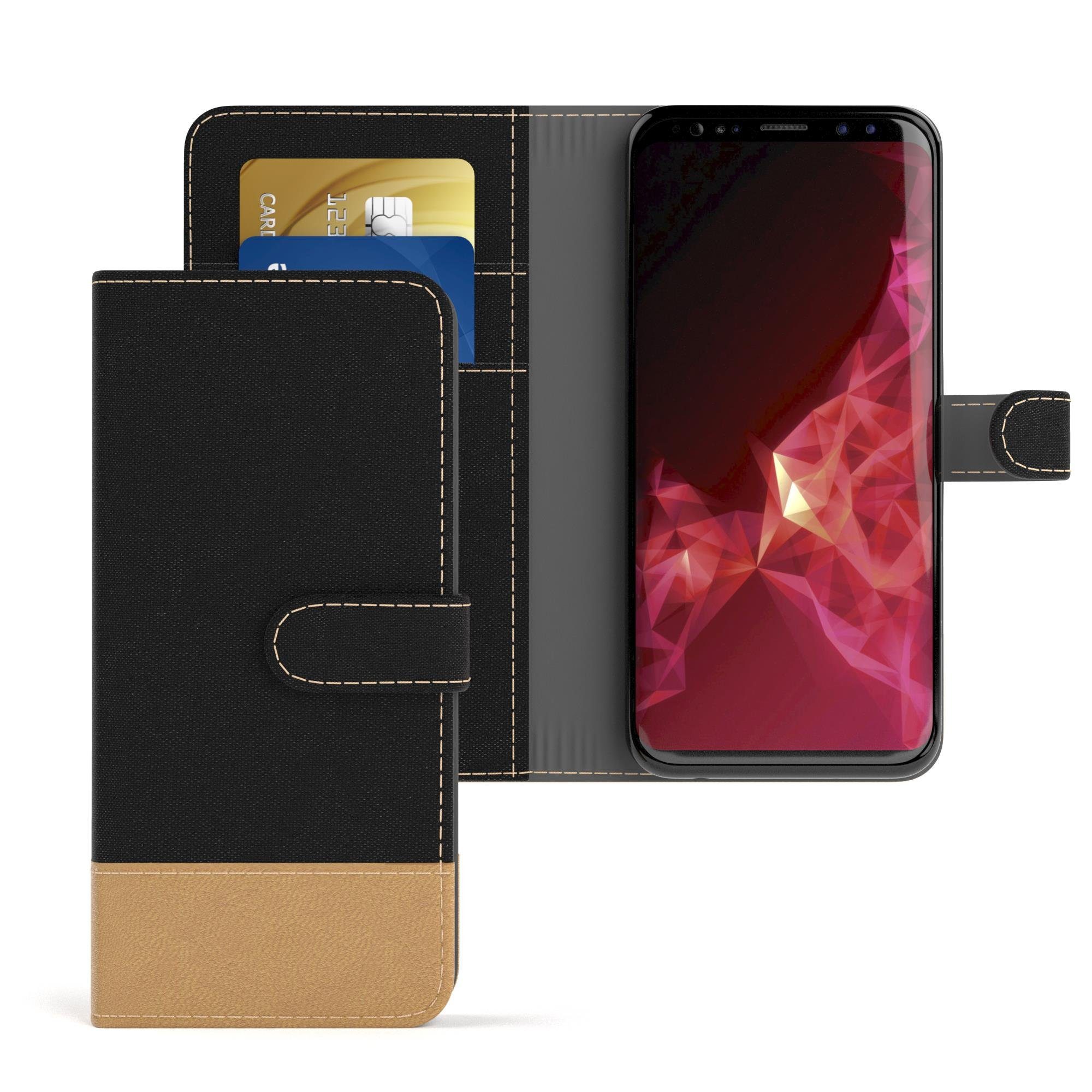 EAZY CASE Handyhülle Bookstyle Jeans für Samsung Galaxy S9 5,8 Zoll, Handytasche Jeans mit Standfunktion und Visitenkartenfach Schwarz