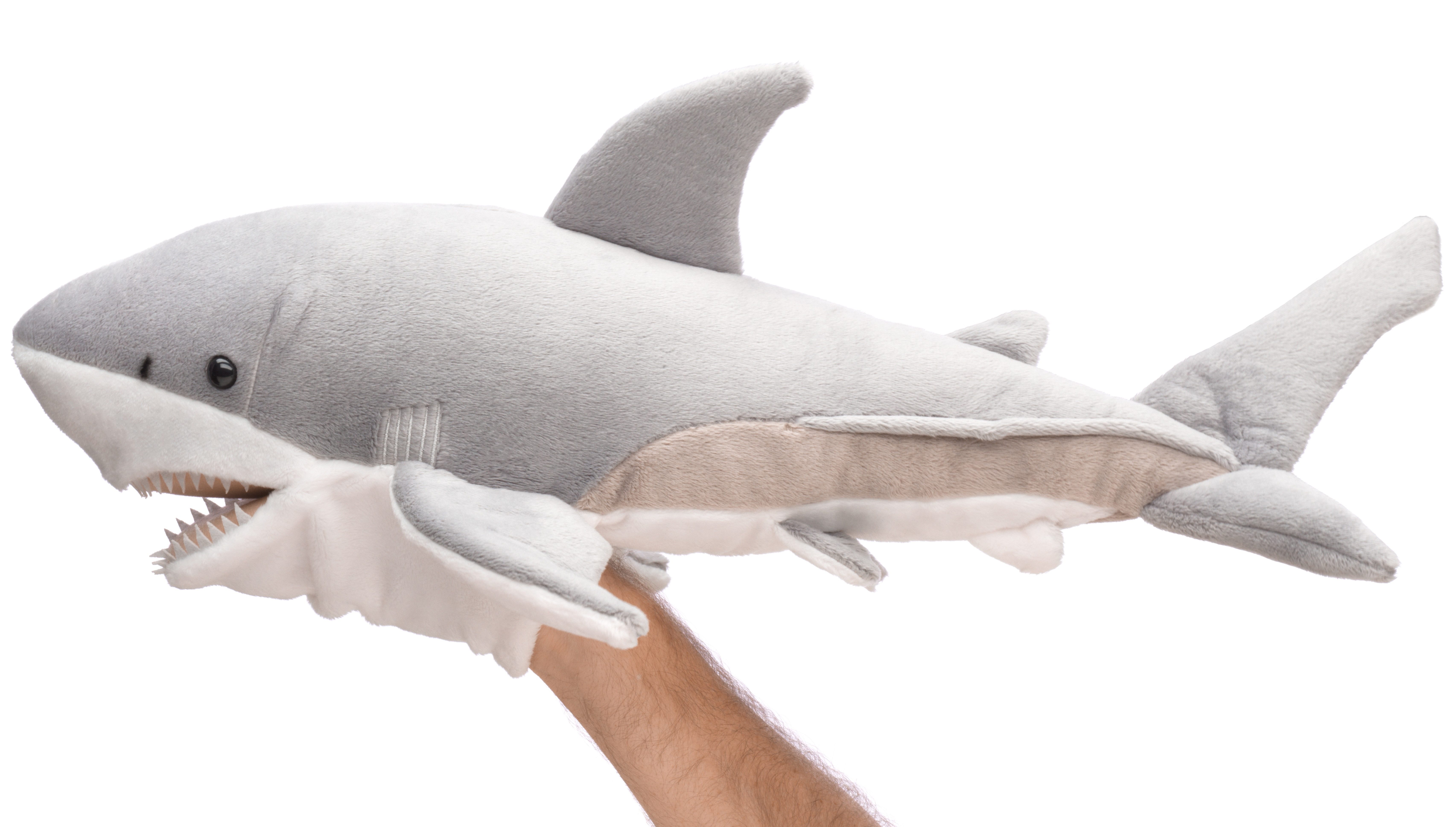 Uni-Toys Handpuppe Uni-Toys - Handpuppe Weißer Hai - 50 cm (Довжина) - Plüschtier, zu 100 % recyceltes Füllmaterial