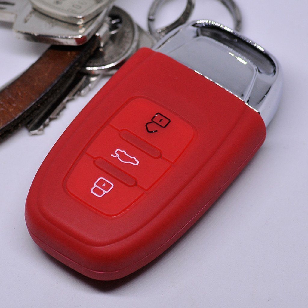 mt-key Schlüsseltasche Autoschlüssel Softcase Silikon Schutzhülle Rot, für Audi A5 S5 A4 S4 Q3 Q5 A6 S6 R8 TT 3 Tasten KEYLESS SMARTKEY