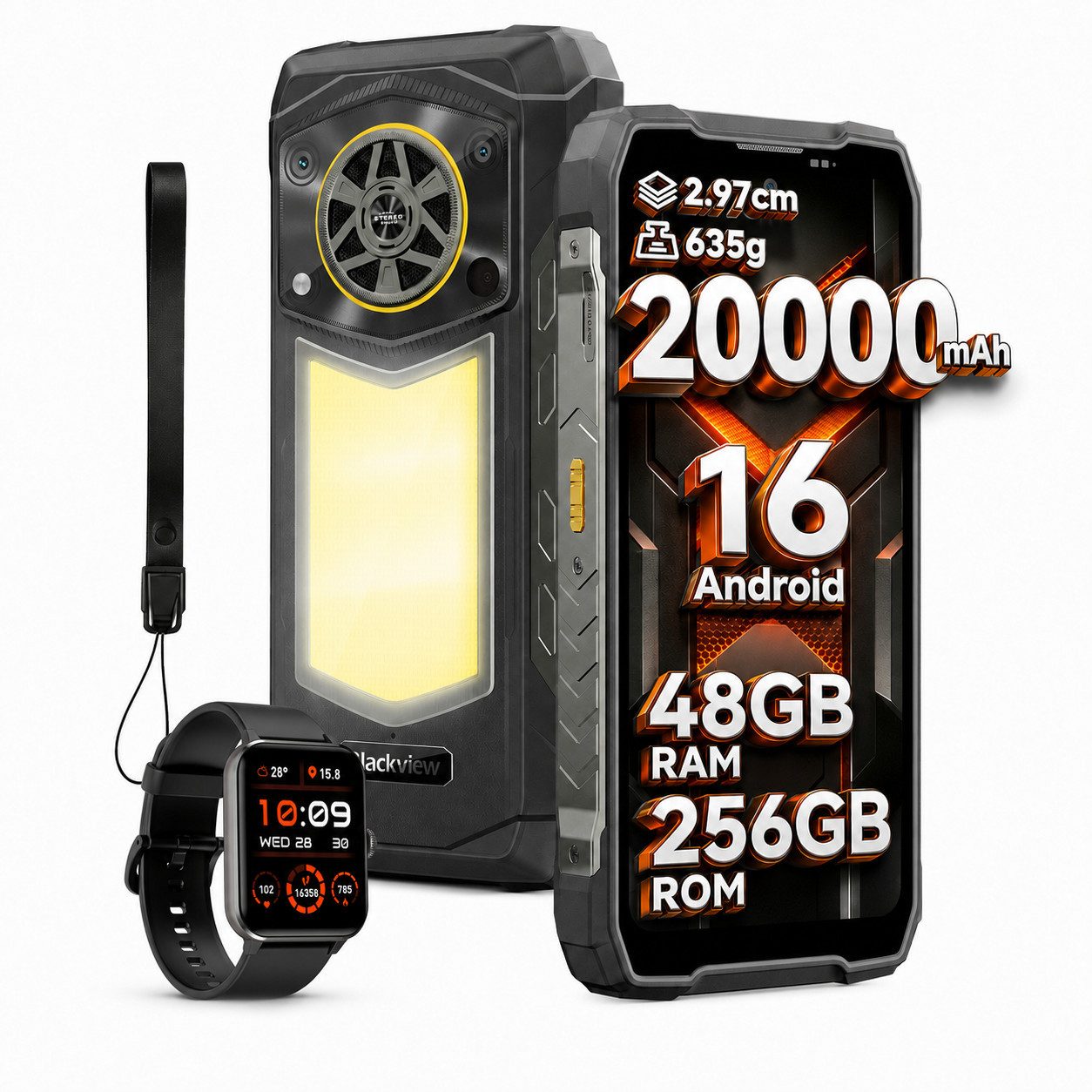 blackview ROCK 5 Android 16 Outdoor handy inkl.R50 mit Campingleuchte 20000mAh Smartphone (6,78 Zoll, 256 GB Speicherplatz, 108 MP Kamera, 2,4K Display 120 Hz, Helio G100, 108 MP, Campinglampe, 5W Lautsprecher)
