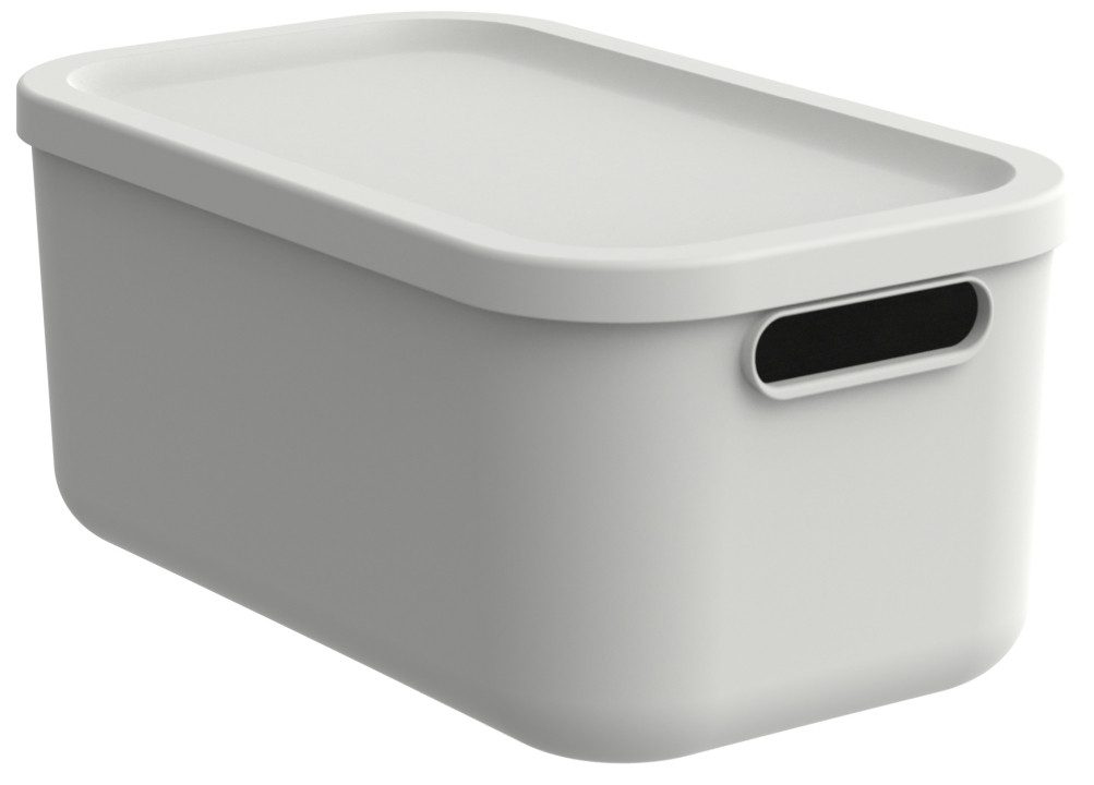 Rotho Albula Light Set van 2 opbergdozen met deksel, 12 l, stapelbare kunststof opbergdozen van gerecycled materiaal, ruimtebesparend en nestbaar, antraciet