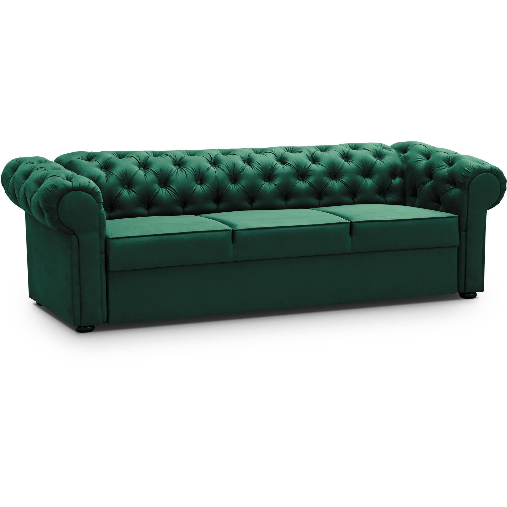 (kronos Velours, Beautysofa Chester, aus 3-Sitzer Relaxfunktion Sofa mit Dreisitzer Steppung, Sofa 19) mit Flasches Grün