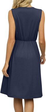 BlauWave A-Linien-Kleid Damen Kleider Sommer Ärmellose V Ausschnitt (1-tlg., Taschen Einfarbig Langes Sommerkleid Freizeitkleider) Geeignet für tägliche Reisen