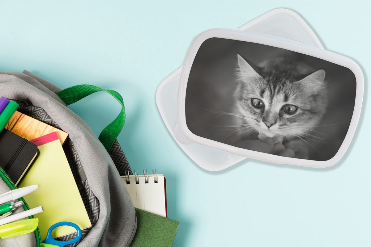 MuchoWow Lunchbox Tierprofil Mädchen Jungs und (2-tlg), für riechende Katze in weiß, für Kinder und Brotbox Kunststoff, Erwachsene, Brotdose, und schwarz