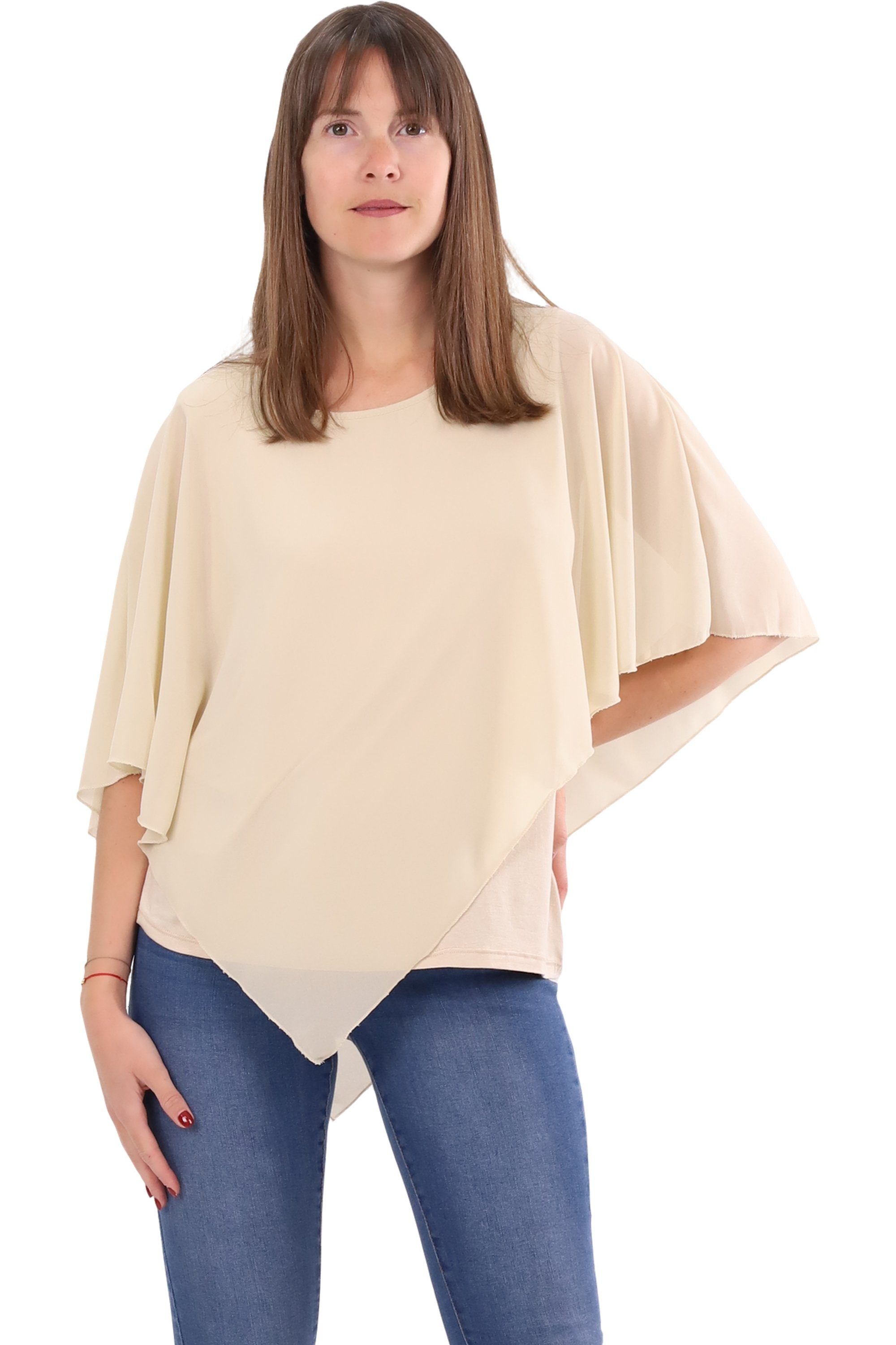 malito more than fashion Chiffonbluse malito Damen Chiffonbluse asymmetrisch 10732 Schlupfbluse Blusenshirt asymmetrisch geschnitten Einheitsgröße