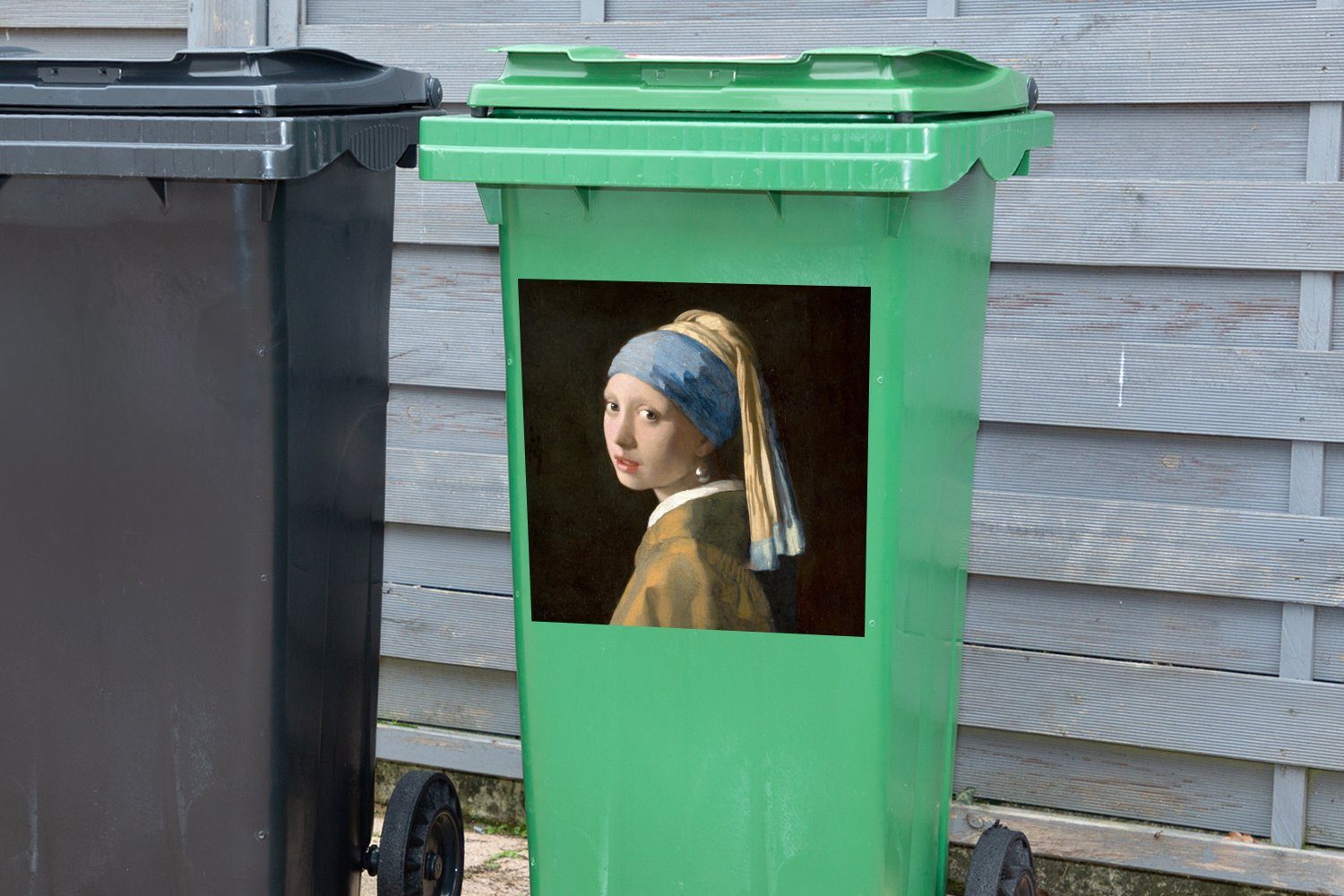 St), Mülleimer-aufkleber, Perlenohrring Vermeer - Gemälde mit (1 Alte - MuchoWow Sticker, Wandsticker Meister Container, - Abfalbehälter Mülltonne, Mädchen