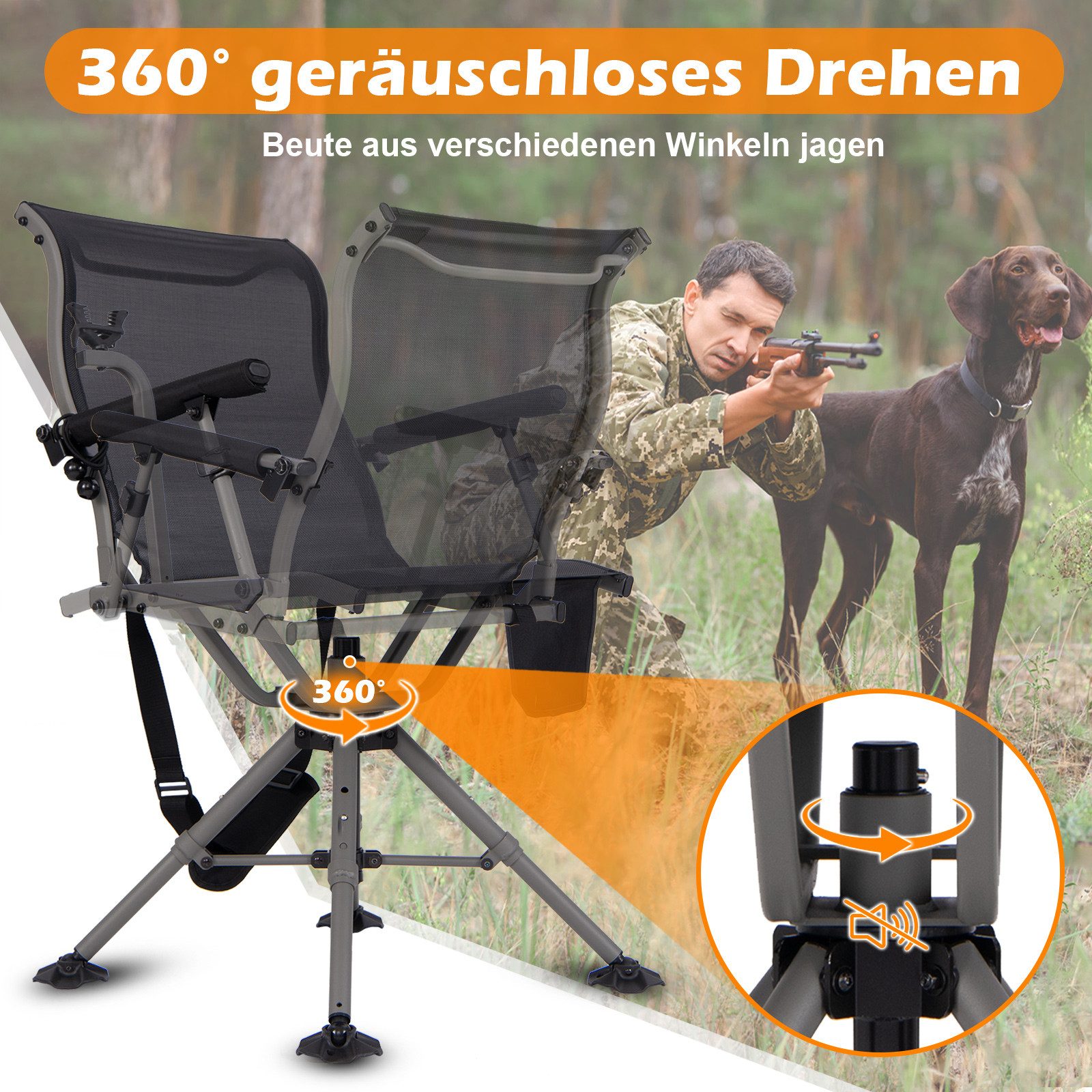 COSTWAY Campingstuhl, Jagdstuhl, Klappstuhl, höhenverstellbar