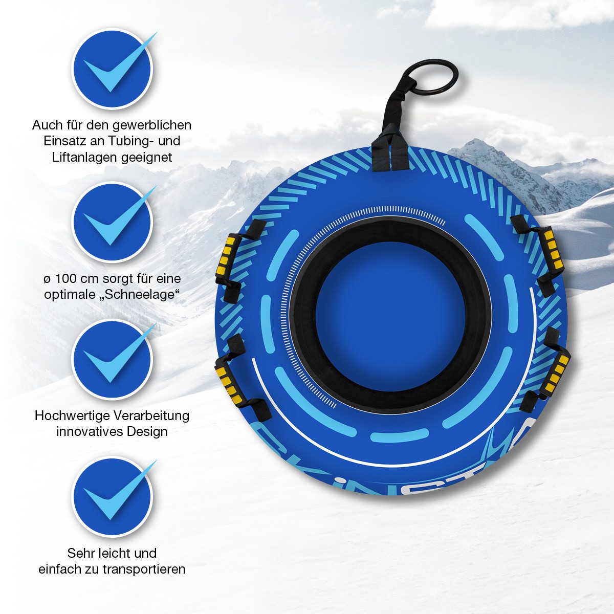 SkinStar Schlitten SkinStar CROSS Profi Snow Tube Ø100cm BLUE Schlitten Bob Rodel