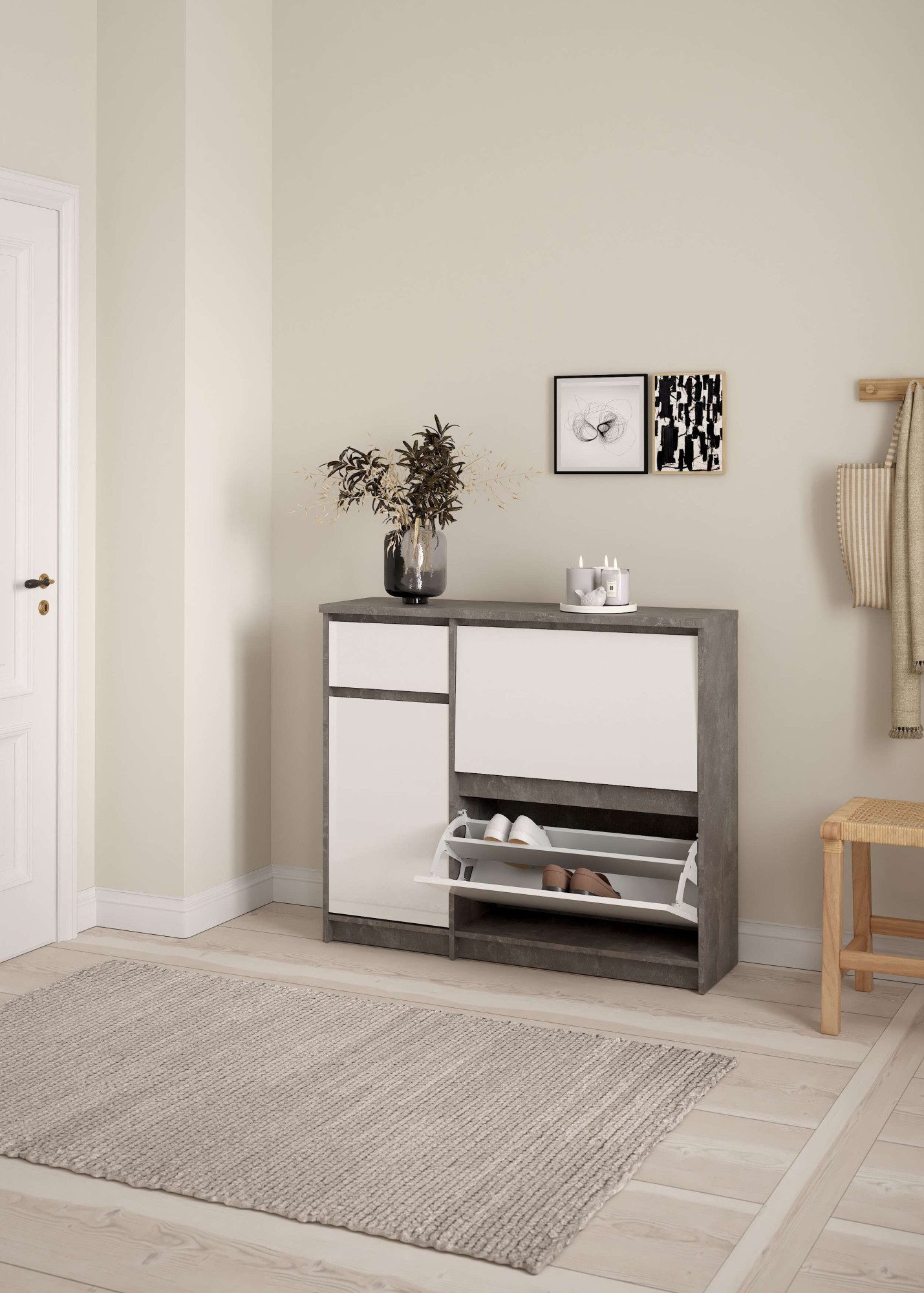 Home affaire Schuhschrank Naia Schuhregal mit2 Klappen, 1 Fach & 1 Schublade, modernes Design (B: 108,90 cm, T: 31,5 cm, H: 92,90 cm) mit 2 Klappen und 1 Tür und 1 Schublade, Praktisch, Breite 109 cm