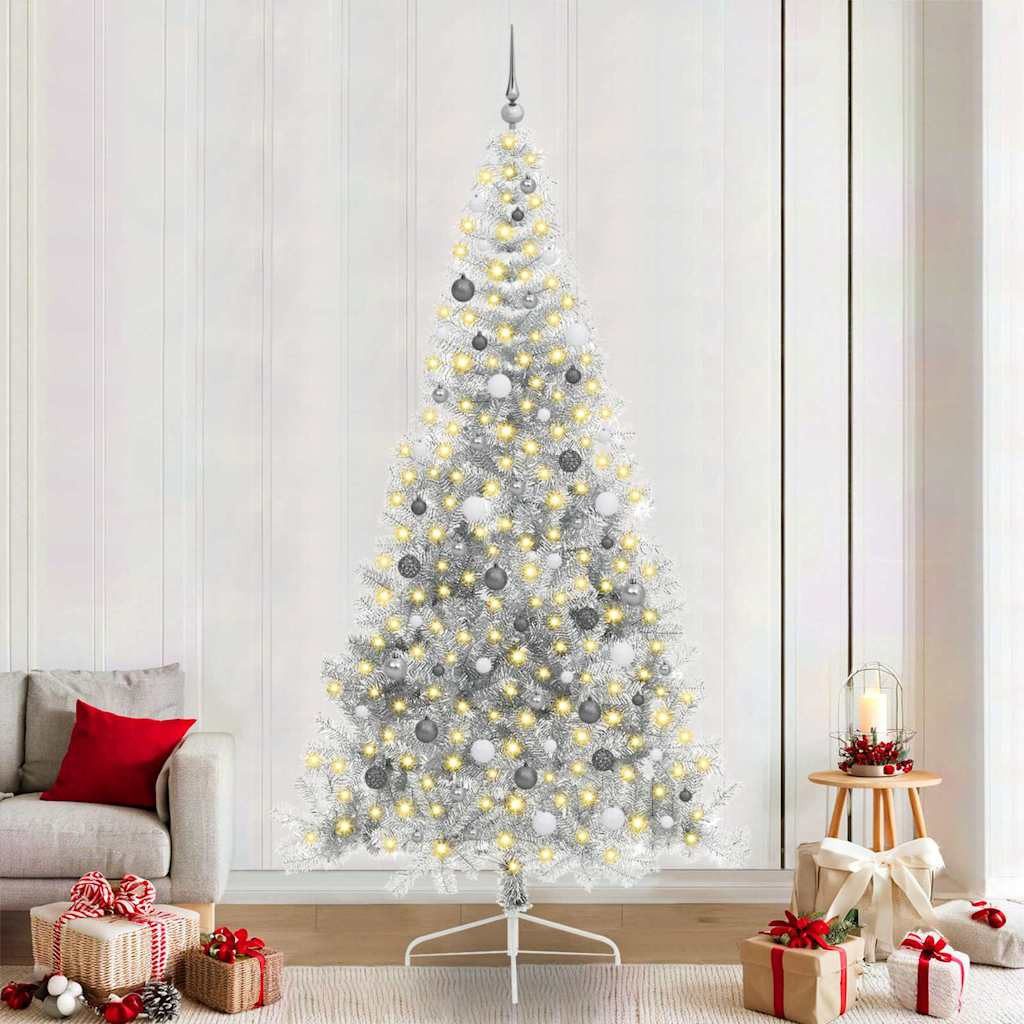 vidaXL Künstlicher Weihnachtsbaum Künstlicher vorbeleuchteter Weihnachtsbaum Silber 240 cm PET
