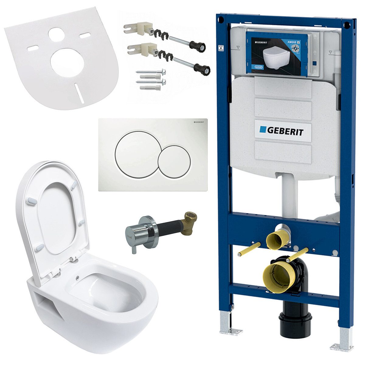 GEBERIT Tiefspül-WC GEBERIT-AL5508-SET, Geberit Hänge Dusch Wand WC Taharet Bidet Toilette +