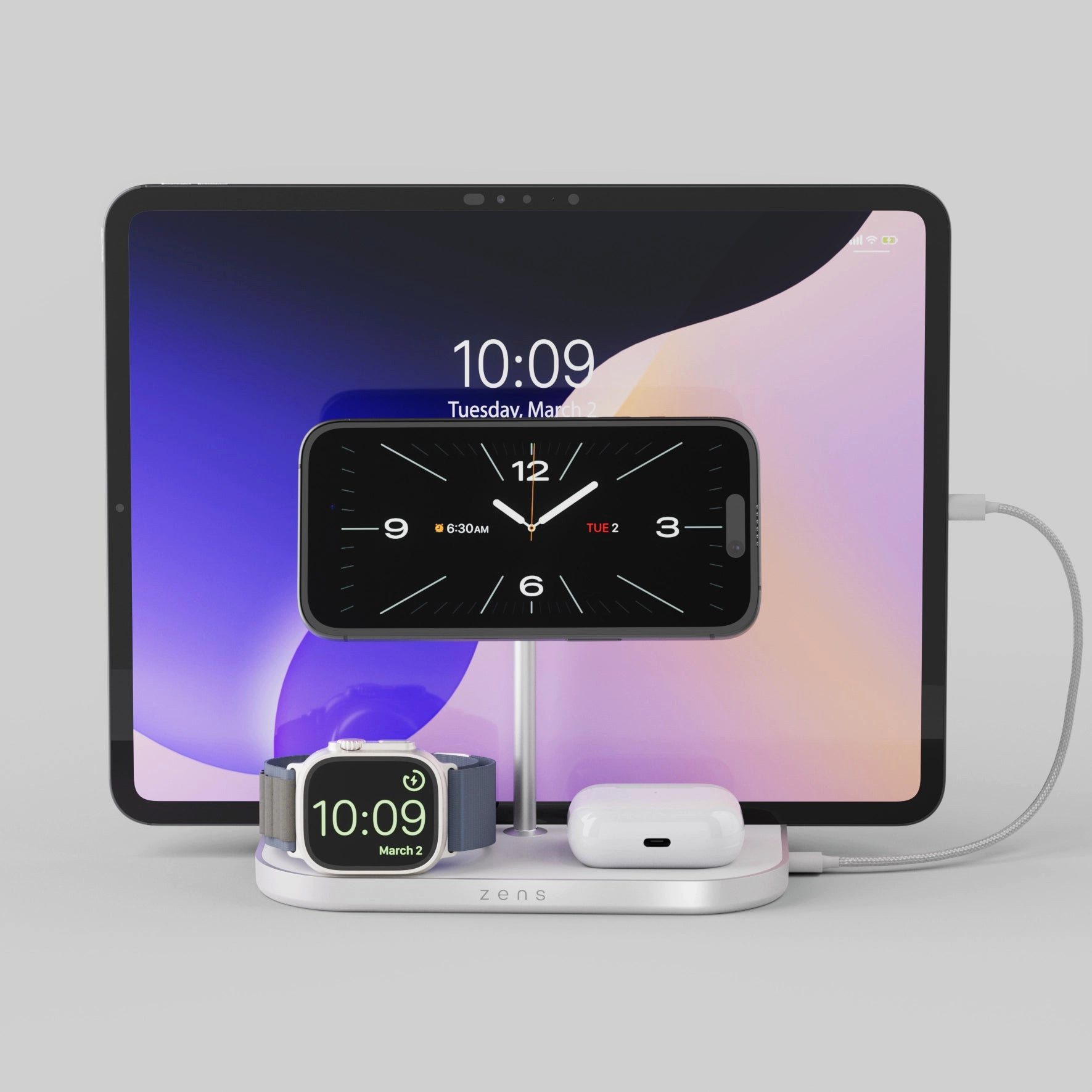 Zens 4-1 Wireless Charger 60W USB C, weiß Powerbank