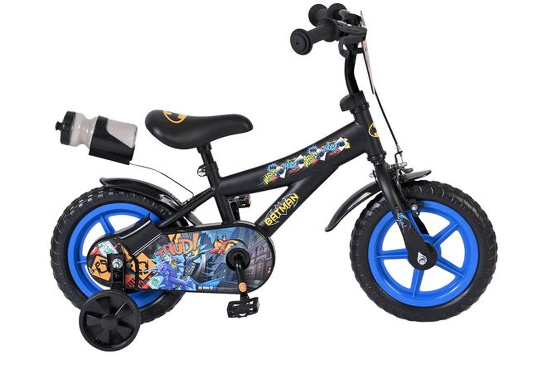 Volare Kinderfahrrad Batman 12 Zoll für Jungen mit Mag-Felgen, EVA-Reifen mit Stützrädern, Batman Lizenz, Kinderfahrrad, schwarz, Fixie-Schaltmechanismus