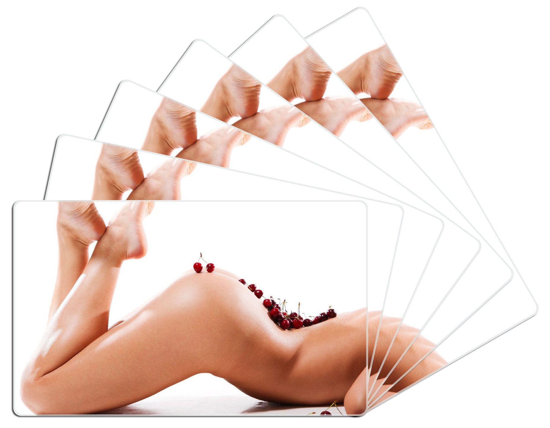 Wallario Frühstücksbrett Kirschen auf dem Rücken einer nackten Frau, ESG-Sicherheitsglas, (inkl. rutschfester Gummifüße 4mm, 6-St), 14x23cm