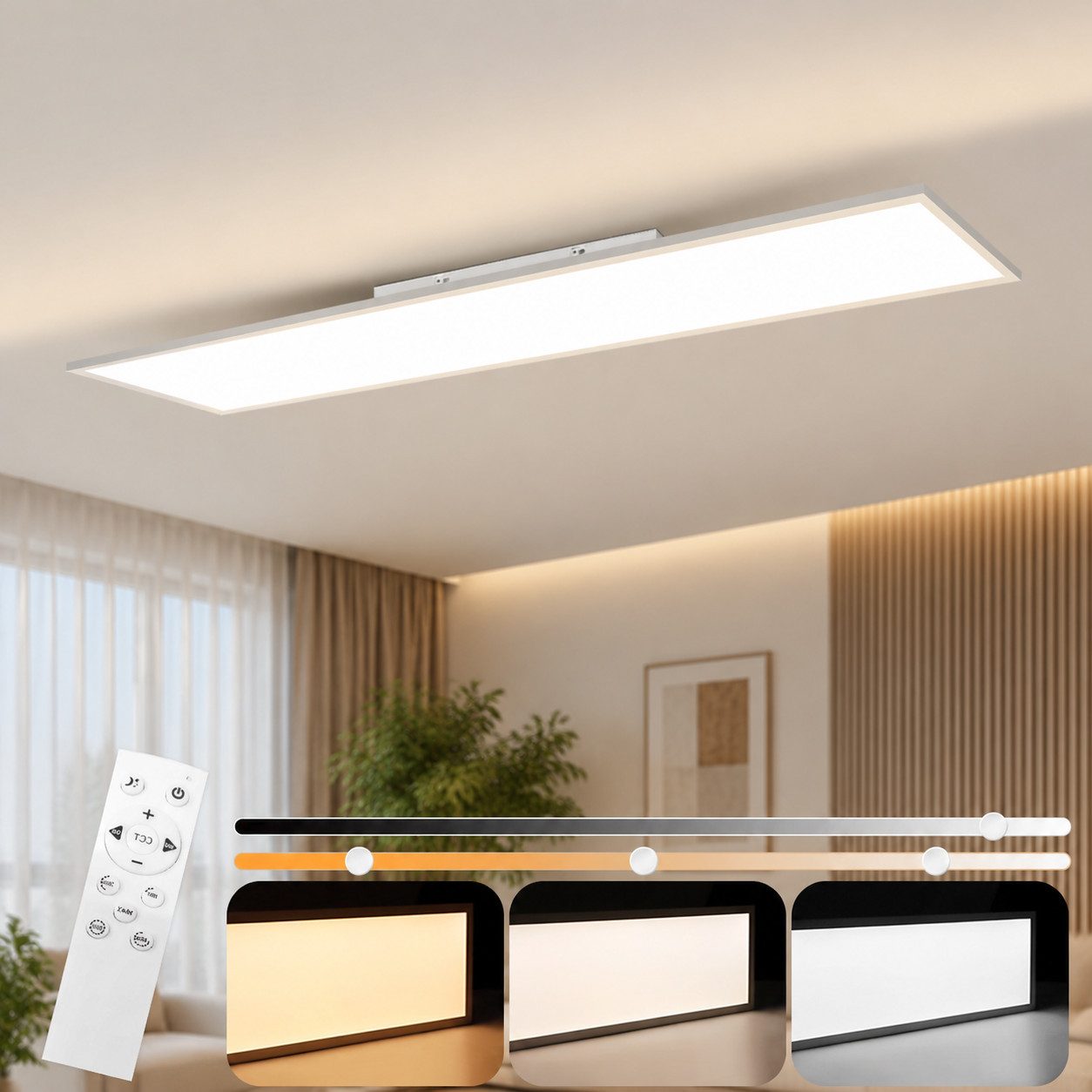 Nettlife LED Panel 100/120CM Deckenleuchte dimmbar Fernbedienung,40W schwarz/Weiß, warmweiß/neutralweiß/kaltweiß, LED fest integriert, Bürolampe Tageslichtlampe für Büro Küche Flur Werkstatt Wohnzimmer