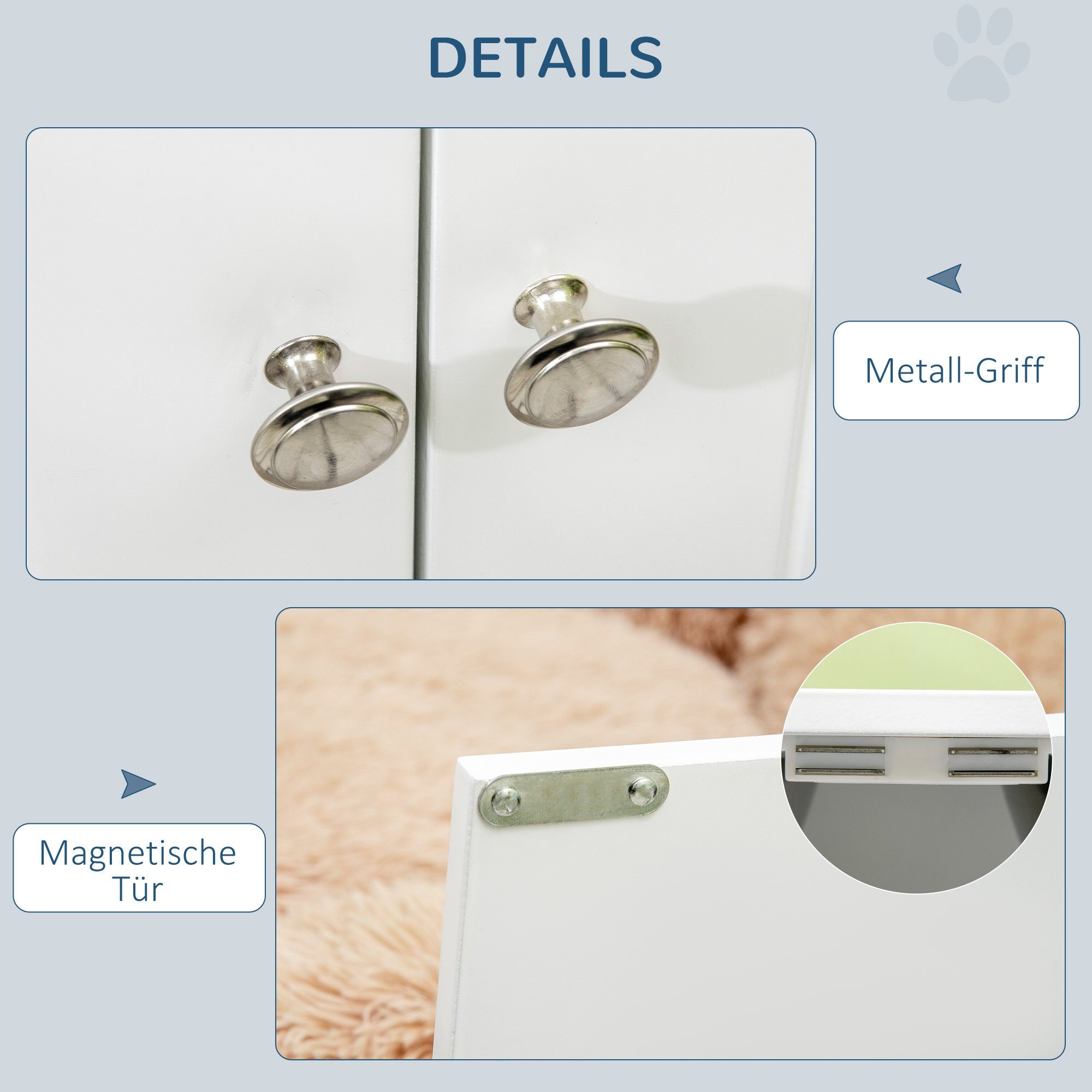 PawHut Futternapf Erhöhtes Futterstation mit 2 Edelstahlschüsseln, Edelstahl, Weiß 60 x 30 x 35,5 cm