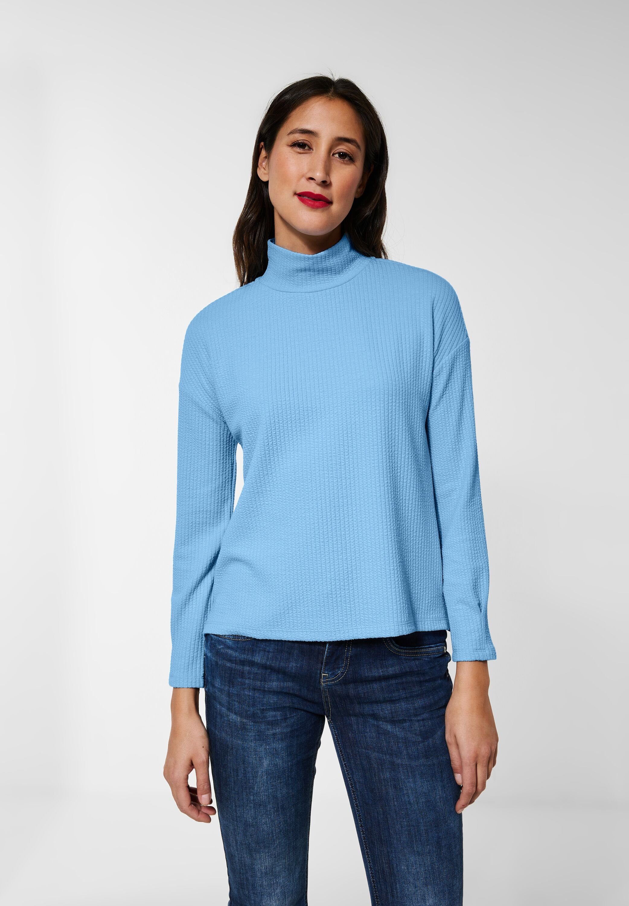 STREET ONE Langarmshirt in blue sublime Unifarbe