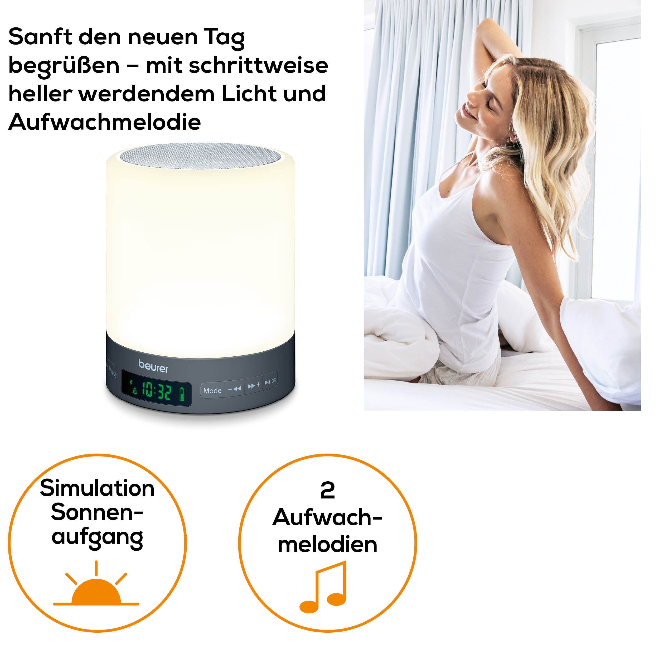 BEURER Tageslichtwecker WL 50 Lichtwecker, simuliert den Sonnenaufgang für sanftes Aufwachen Mit farbigem Stimmungslicht, mit Radiofunktion und optionalem Weckt – Bild 5 von 5